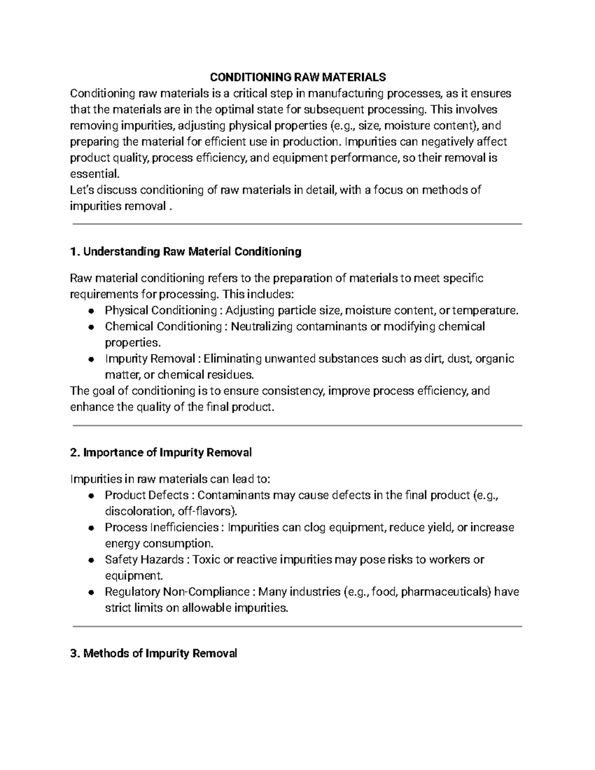 Conditioning Raw Materials: Methods and Importance of Impurity Removal ...