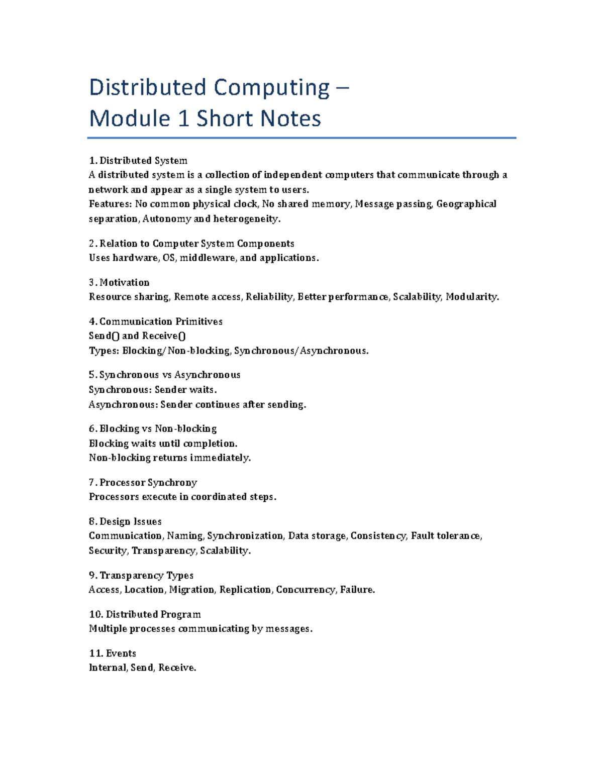 Distributed Computing M1: Key Concepts and Short Notes - Studocu