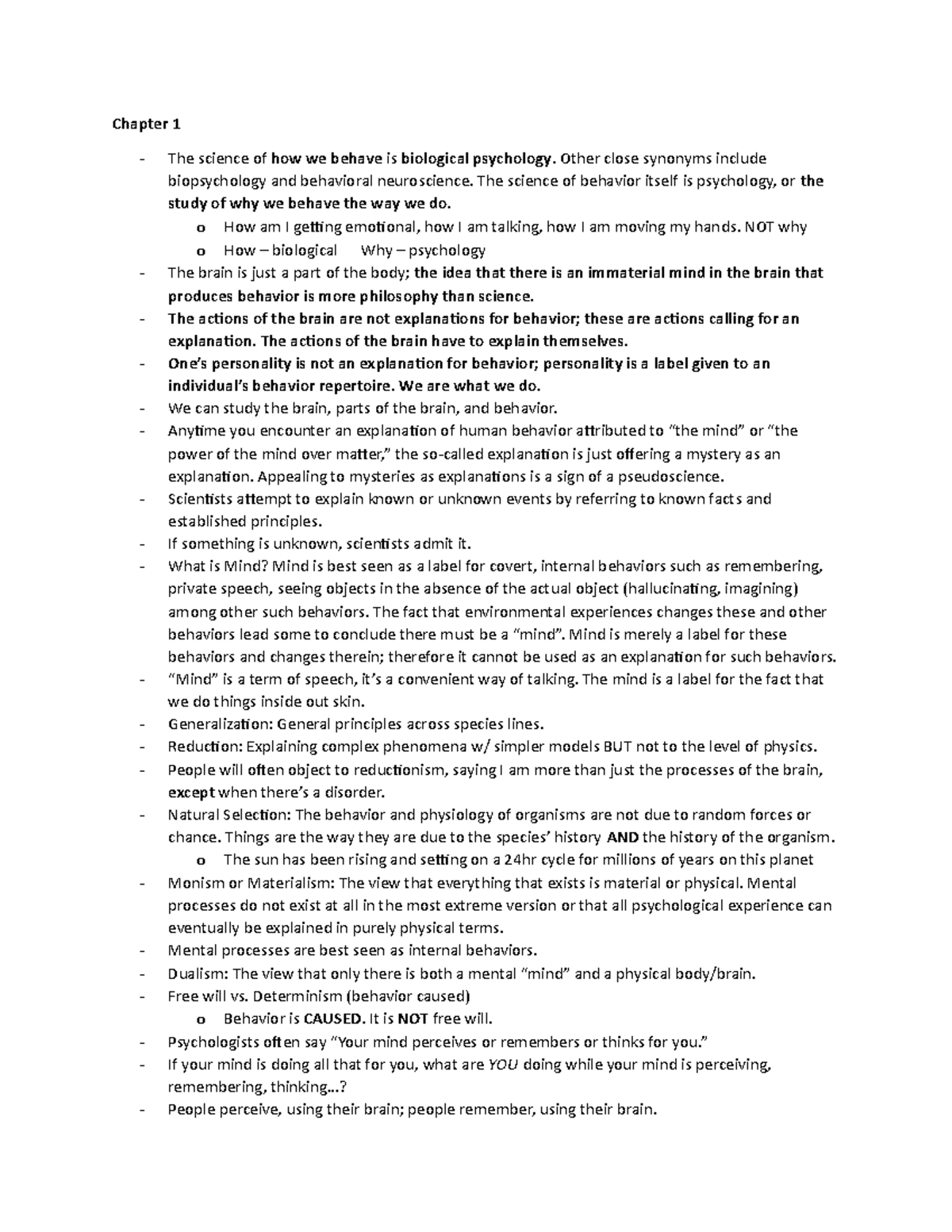Bio Psych 101 - Lecture Notes on Biological Psychology Concepts - Studocu