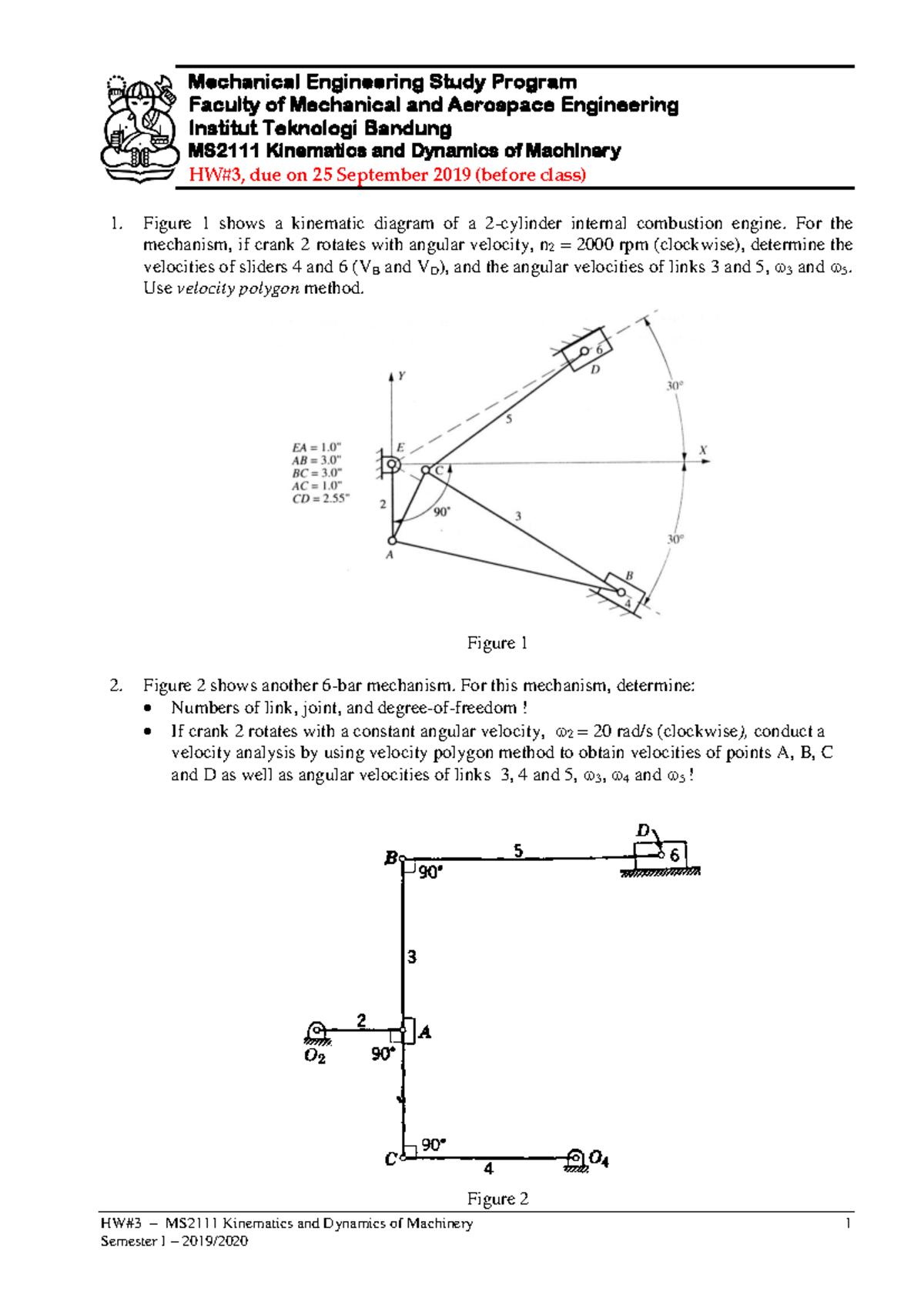 HW3 - MS2111 Kinematics and Dynamics of Machinery Analysis - Studocu