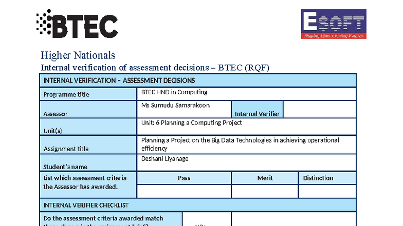 HND Computing Unit 06: Big Data Technologies & Operational Efficiency ...