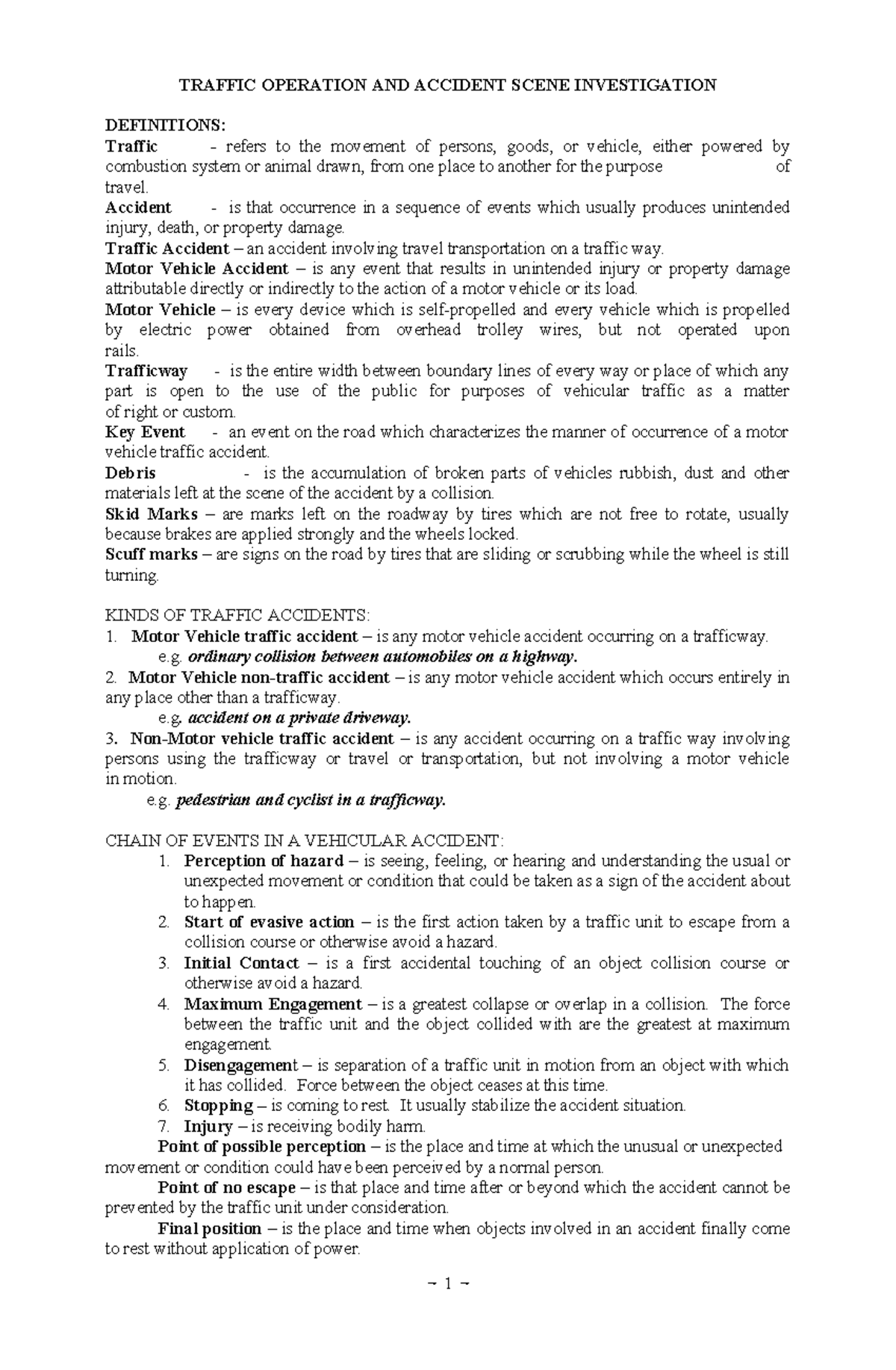 CDI Notes - Traffic Operation & Accident Investigation - Studocu