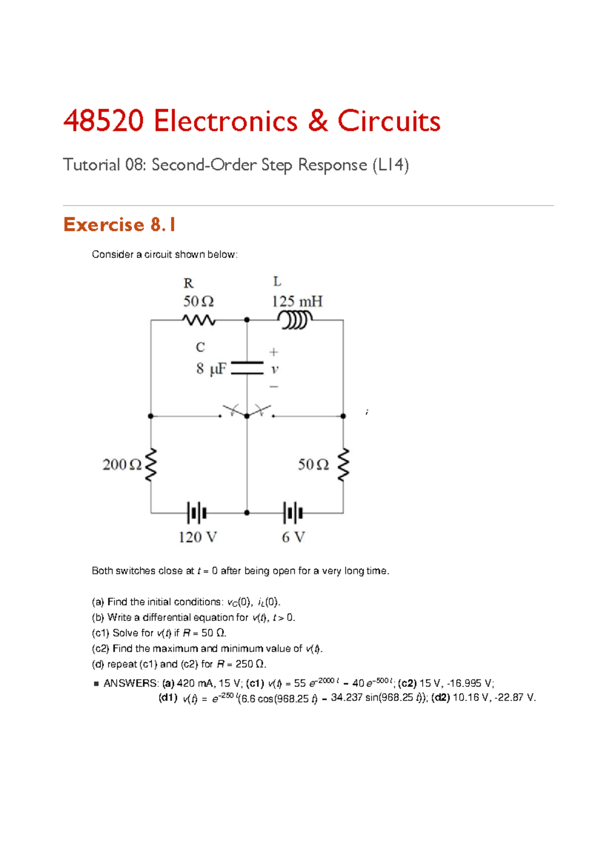 48520 Electronics Circuits Tutorial 08: Step Response Analysis - Studocu