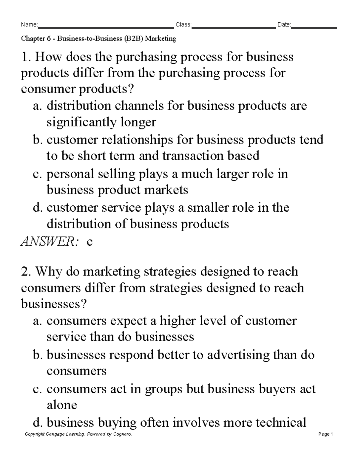Chapter 6 Business to Business B2B Marketing - Chapter 6 - Business-to ...