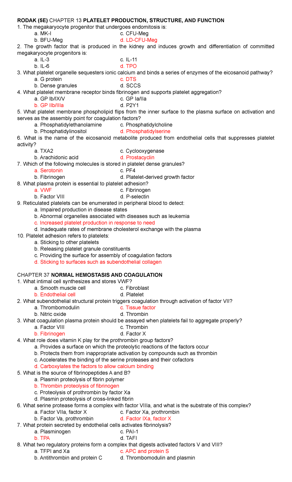 Hema 2 Final Exam Study Guide: Platelet Production & Coagulation - Studocu