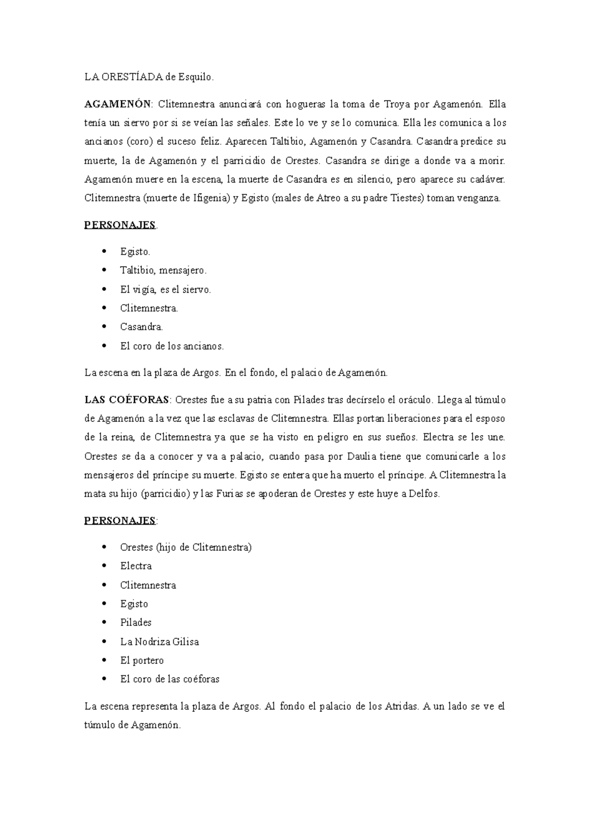LA Orestíada de Esquilo: Resumen y Personajes (Libros Clásicos) - Document Preview