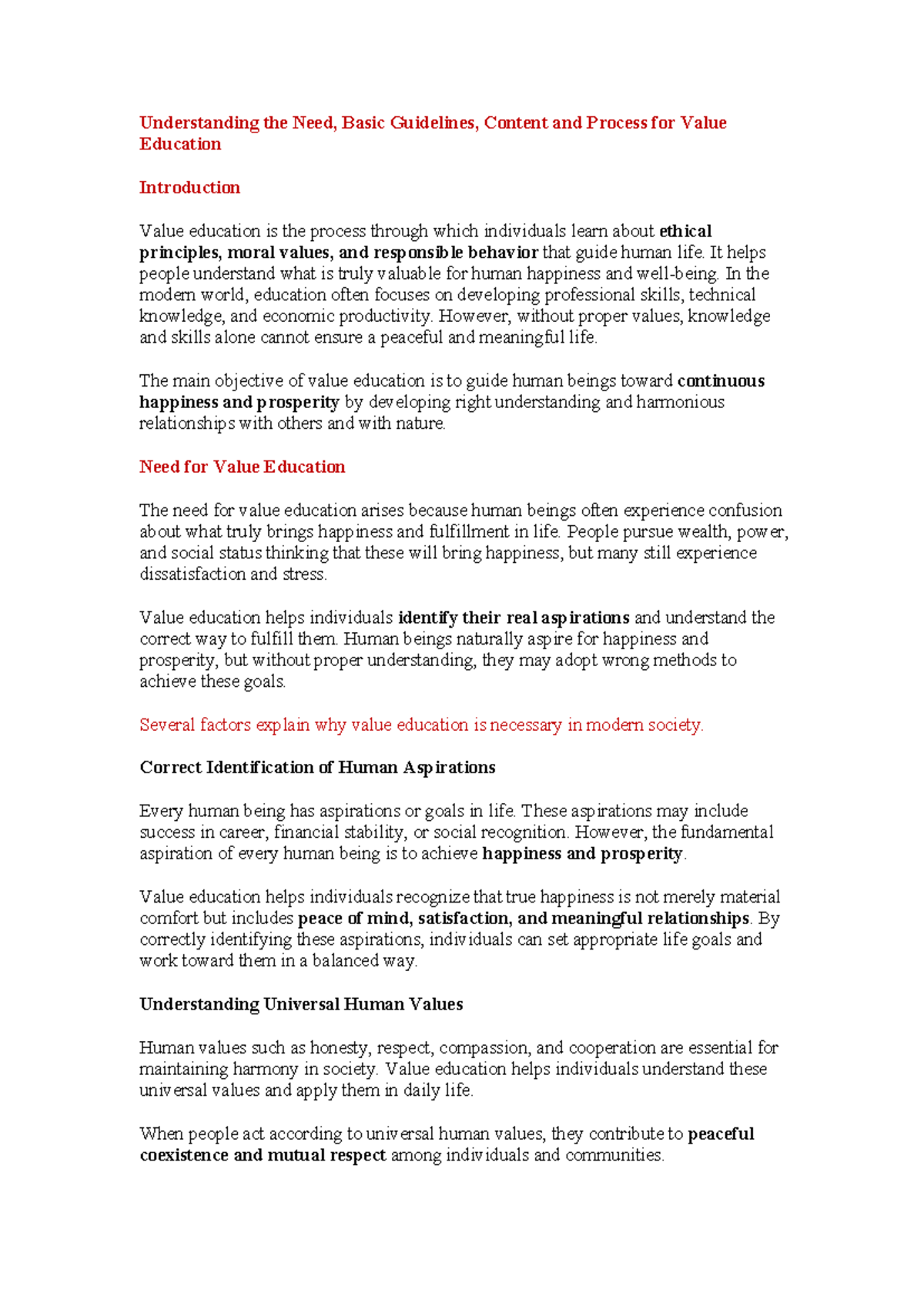 Unit 1: Understanding Value Education and Its Importance - Studocu
