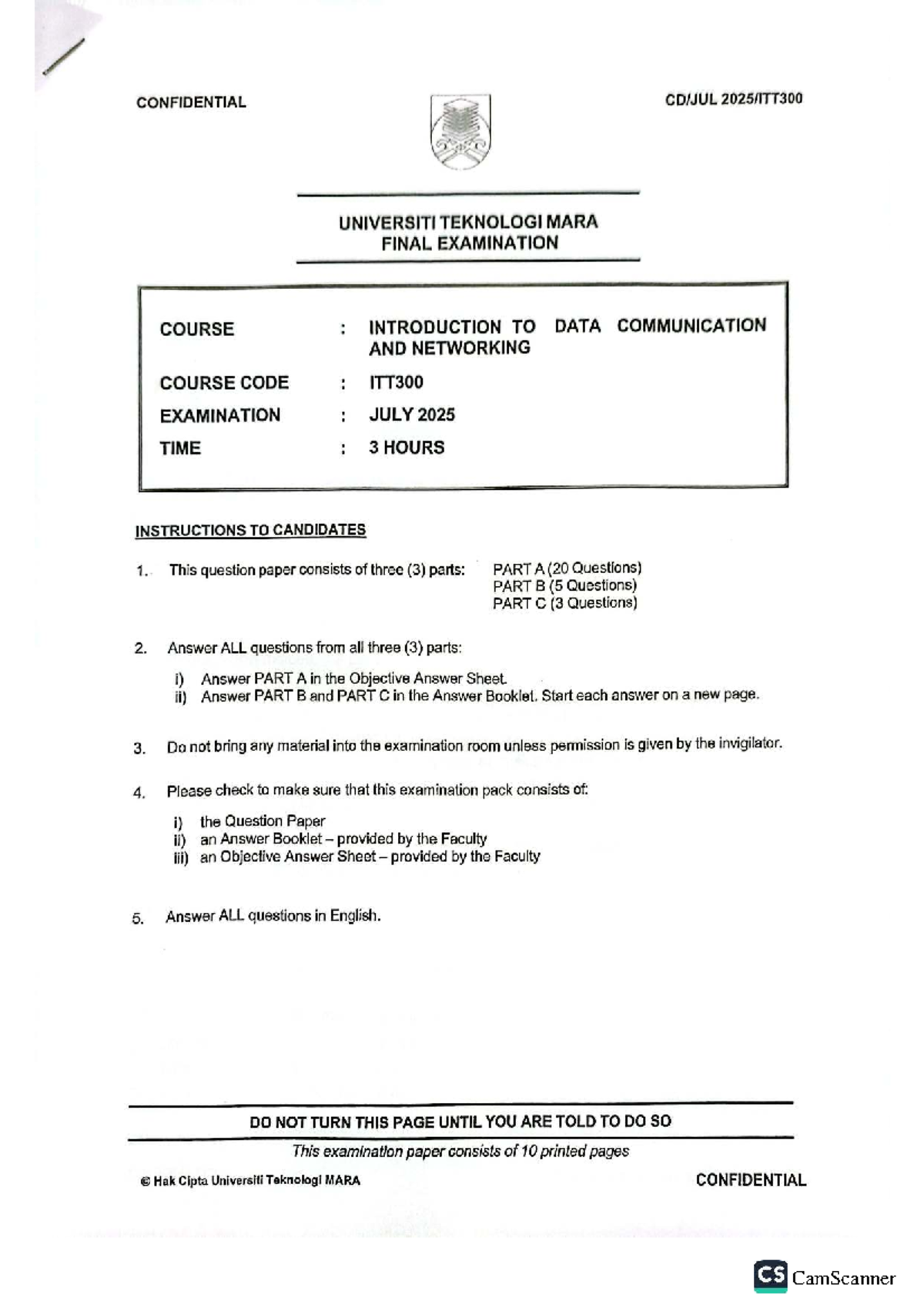 ITT300 Final Exam - Introduction to Data Communication & Networking ...