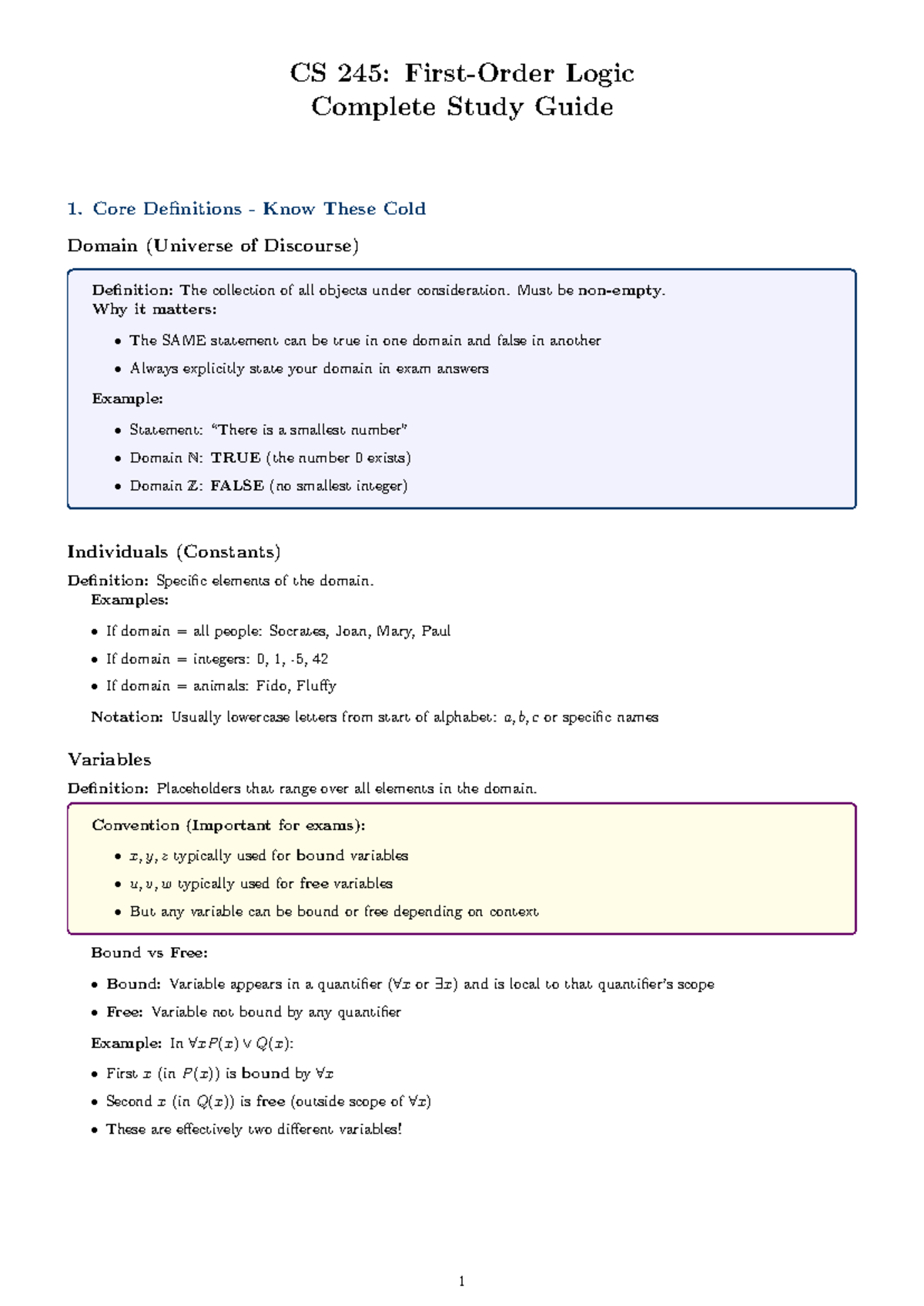CS 245: Comprehensive Study Guide on Logic Concepts and Quantifiers ...