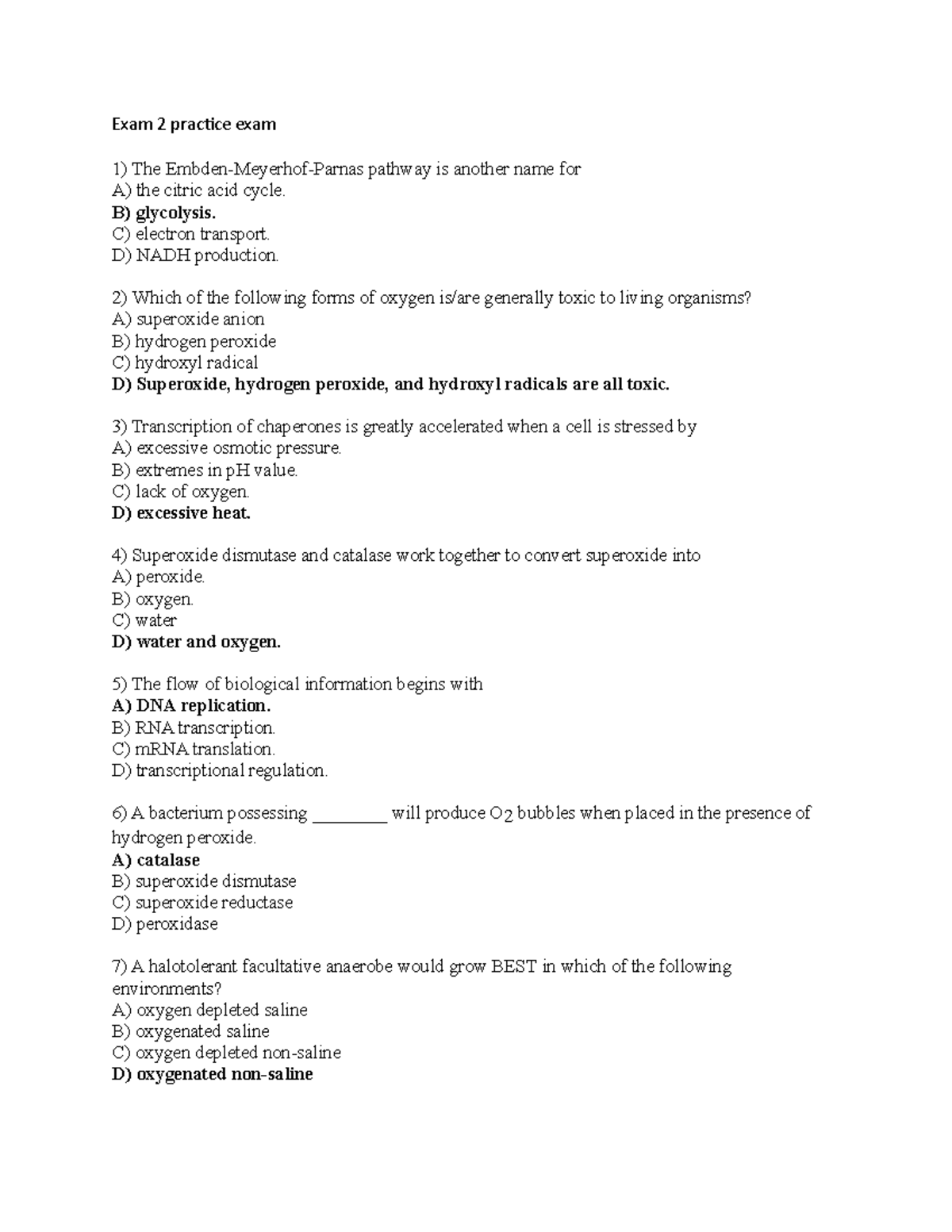 Biology 101: Exam 2 Practice Exam Answer Key - Studocu
