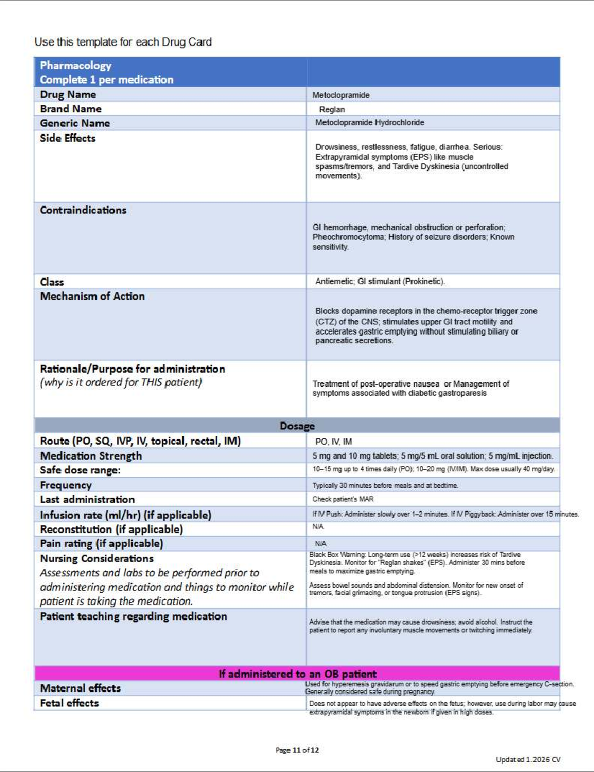 Pharmacology Drug Card Template: Comprehensive Study Guide - Studocu