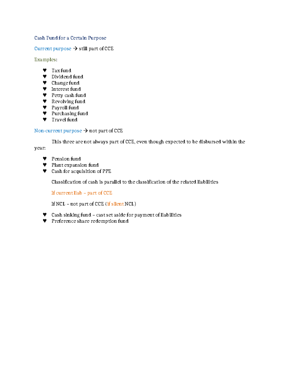Cash Fund Classification and Examples for CCE Purposes - Studocu