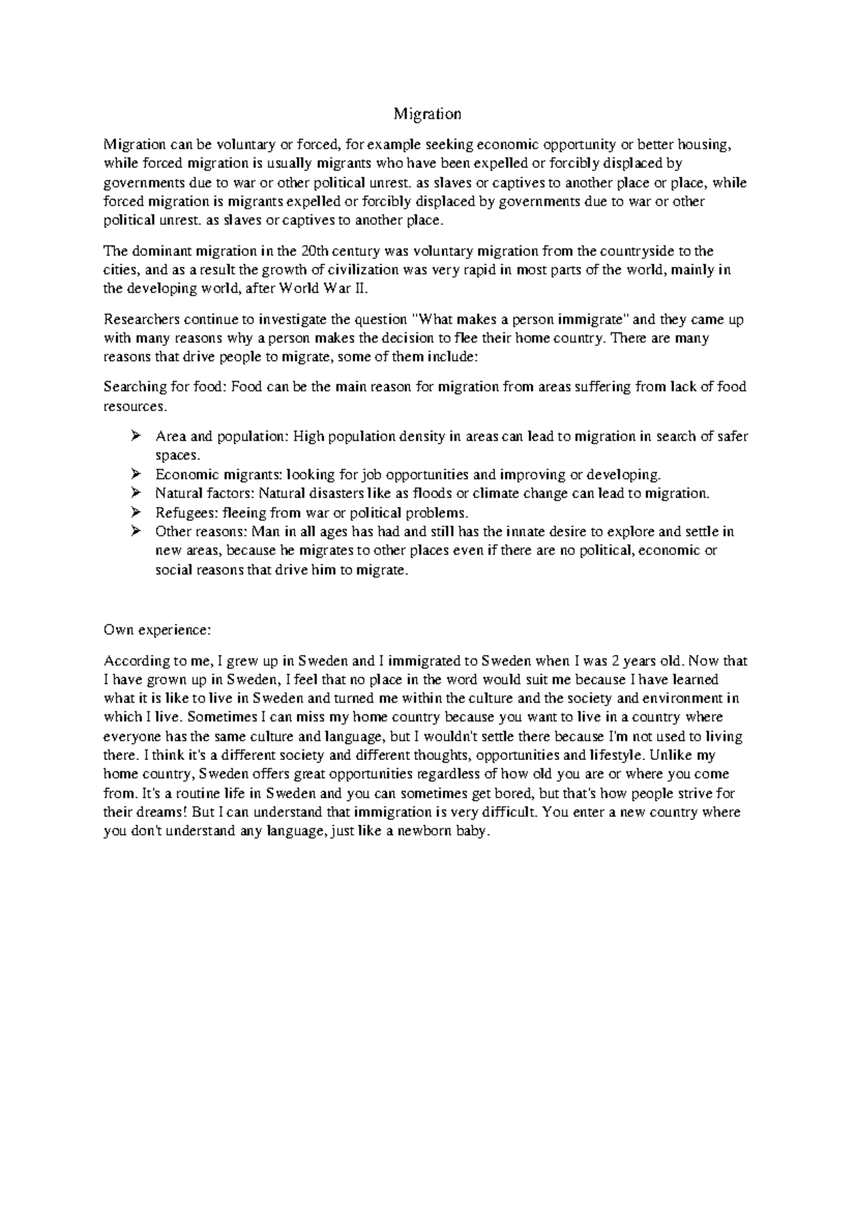Migration - Causes and Personal Reflections: Naturkunskap Insights ...