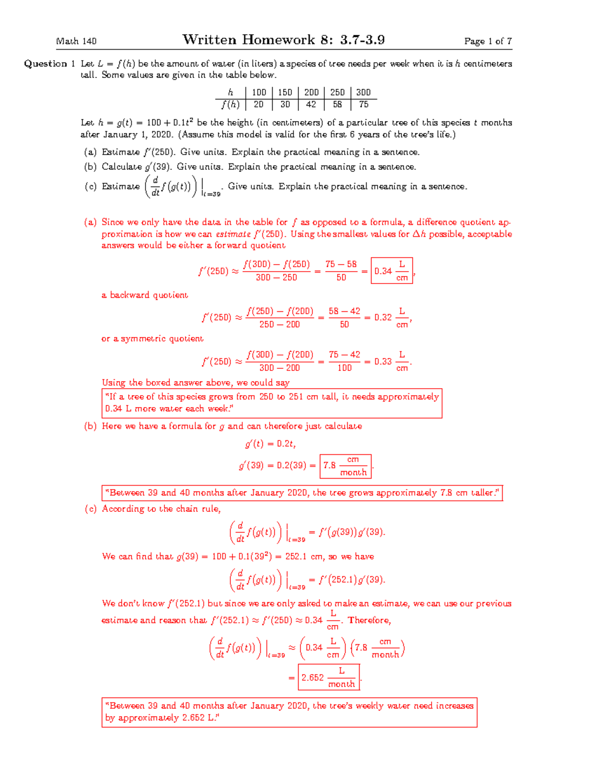 Math 140 Written Homework 8 Solutions: Water Needs & Air Volume ...