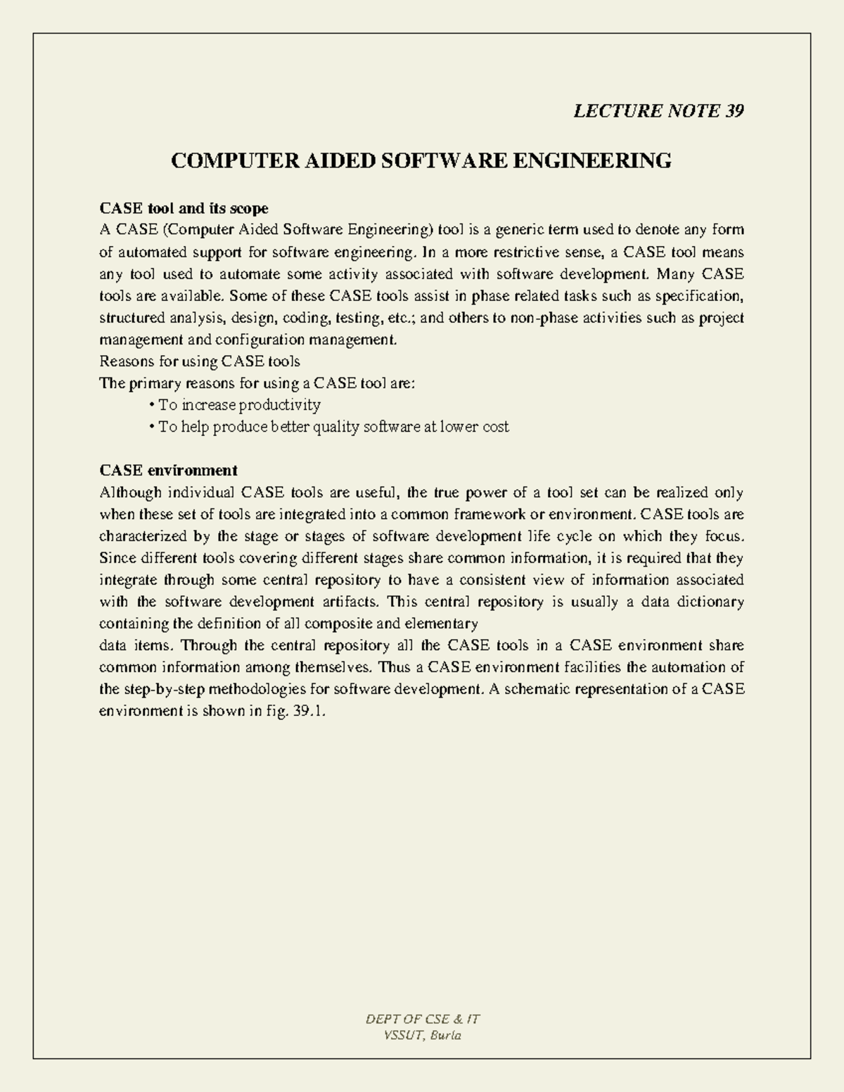 CSE-IT: Lecture Notes on Computer Aided Software Engineering - Studocu