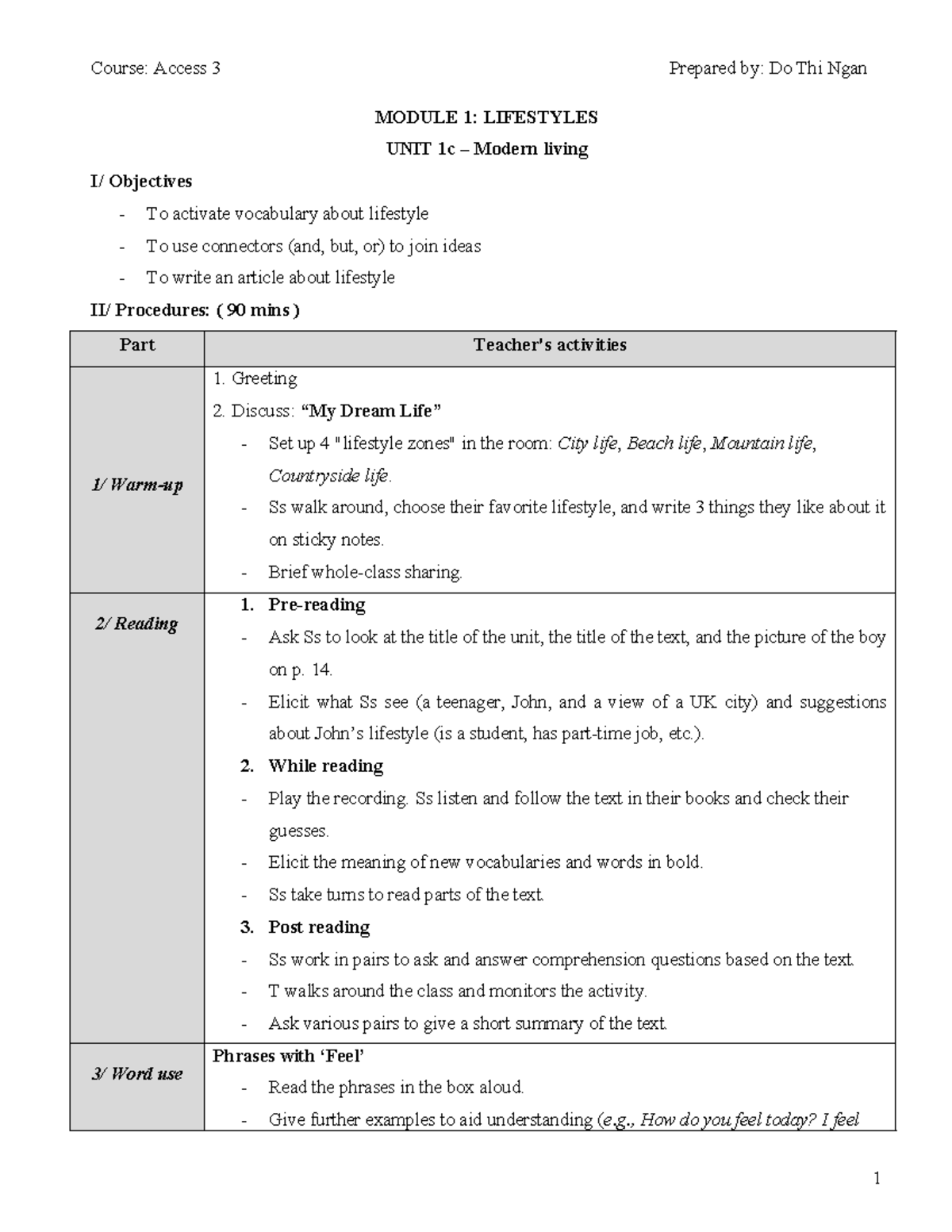 Access 3: Module 1 Unit 1c - Modern Living Activities & Writing Guide ...