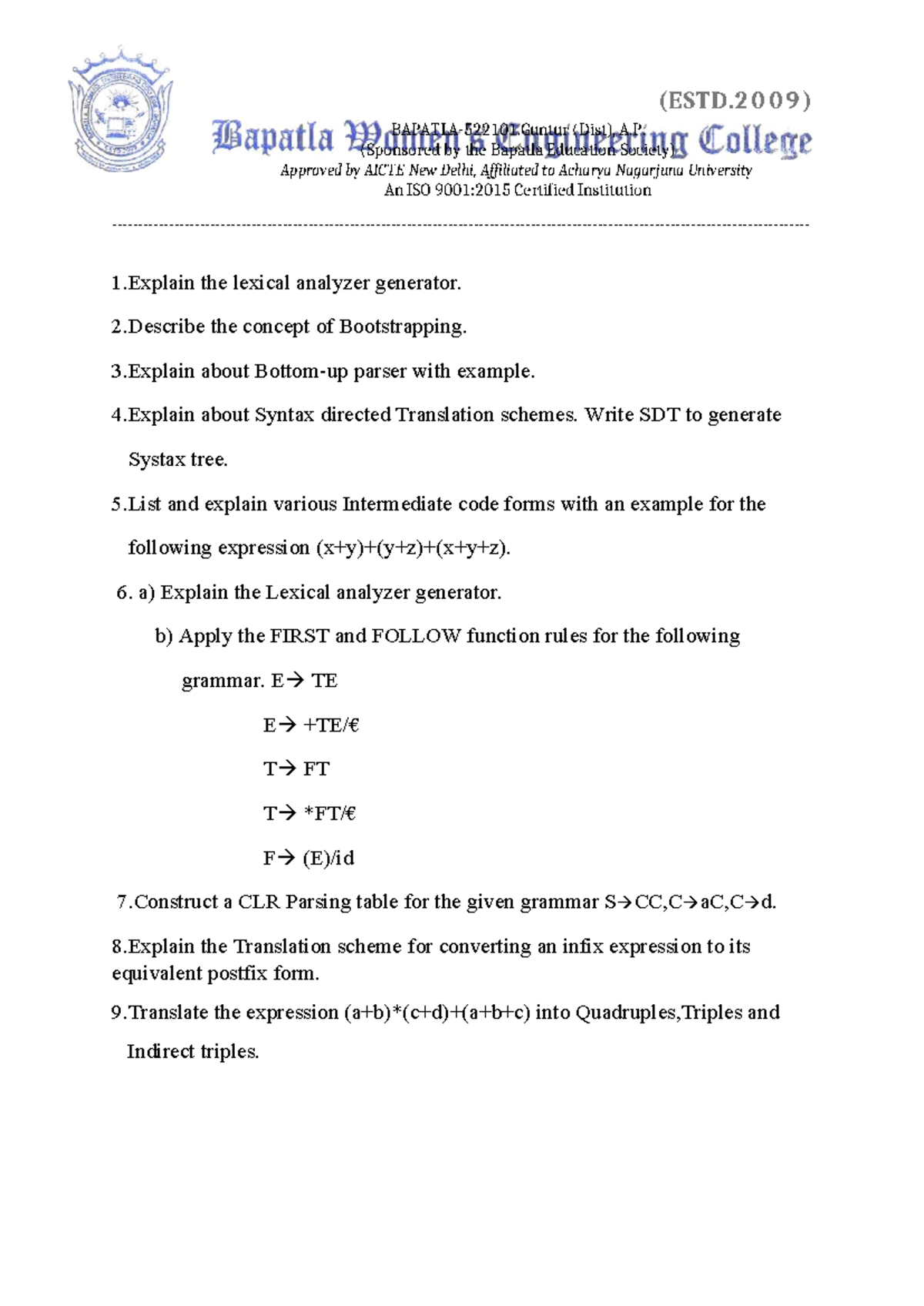 ATCD-MID: Lexical Analyzers, Parsers, and Translation Schemes - Studocu