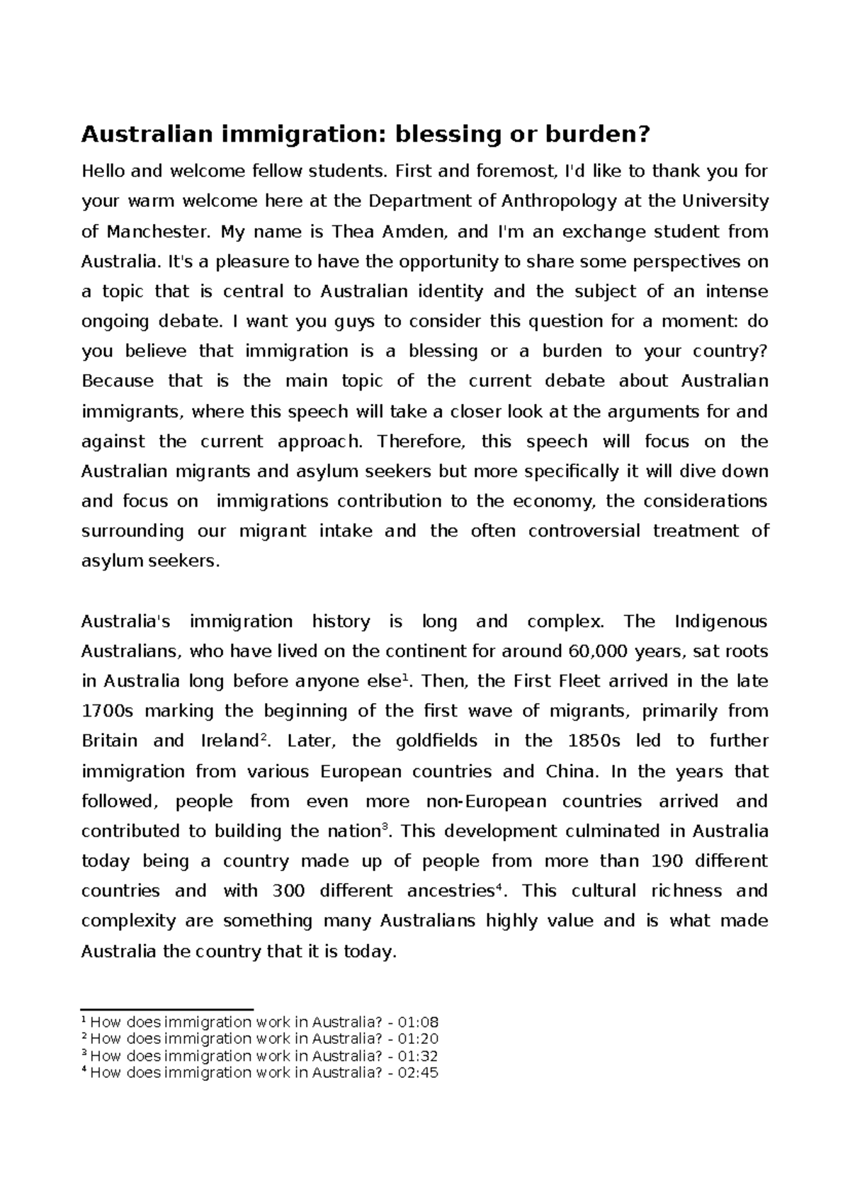 Manuscrip for speech - Australian immigration - Australian immigration: blessing or burden ...