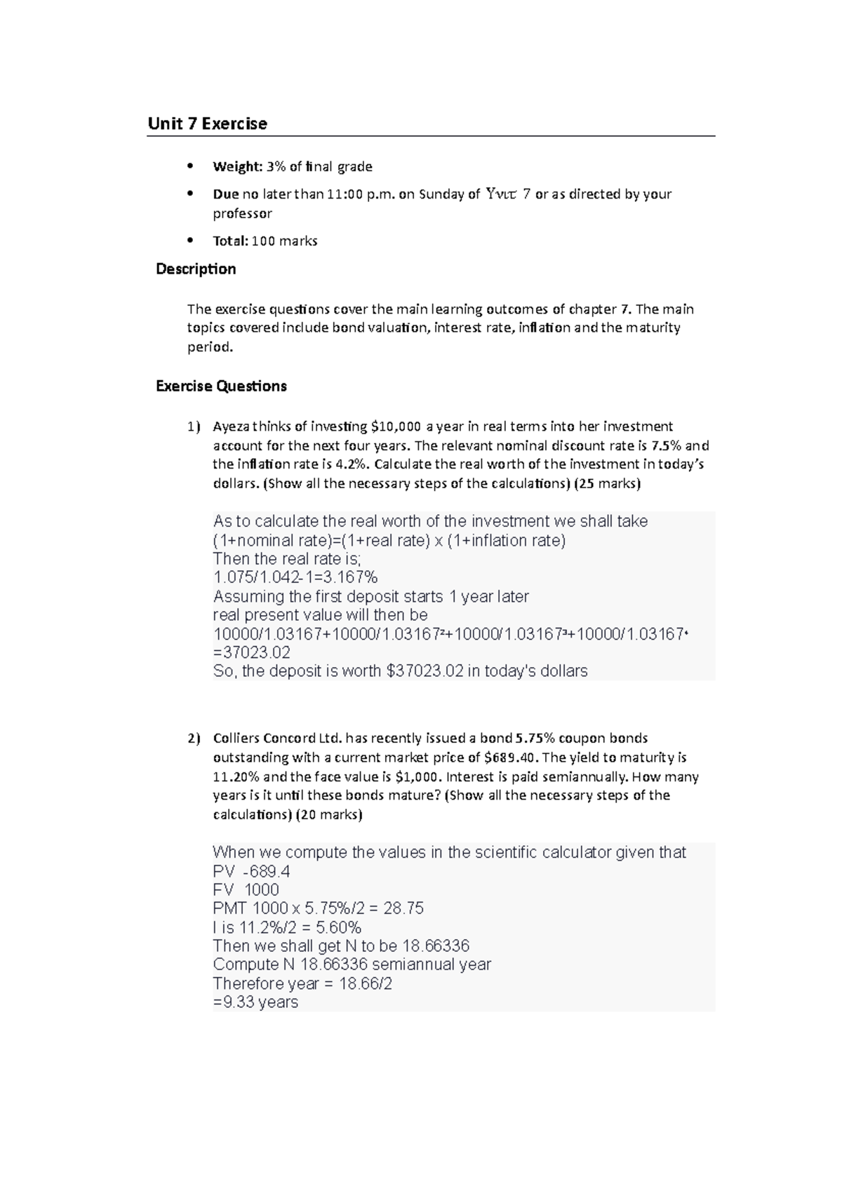 Unit 7 Exercise BY TING ZHU - Unit 7 Exercise Weight: 3% of final grade ...