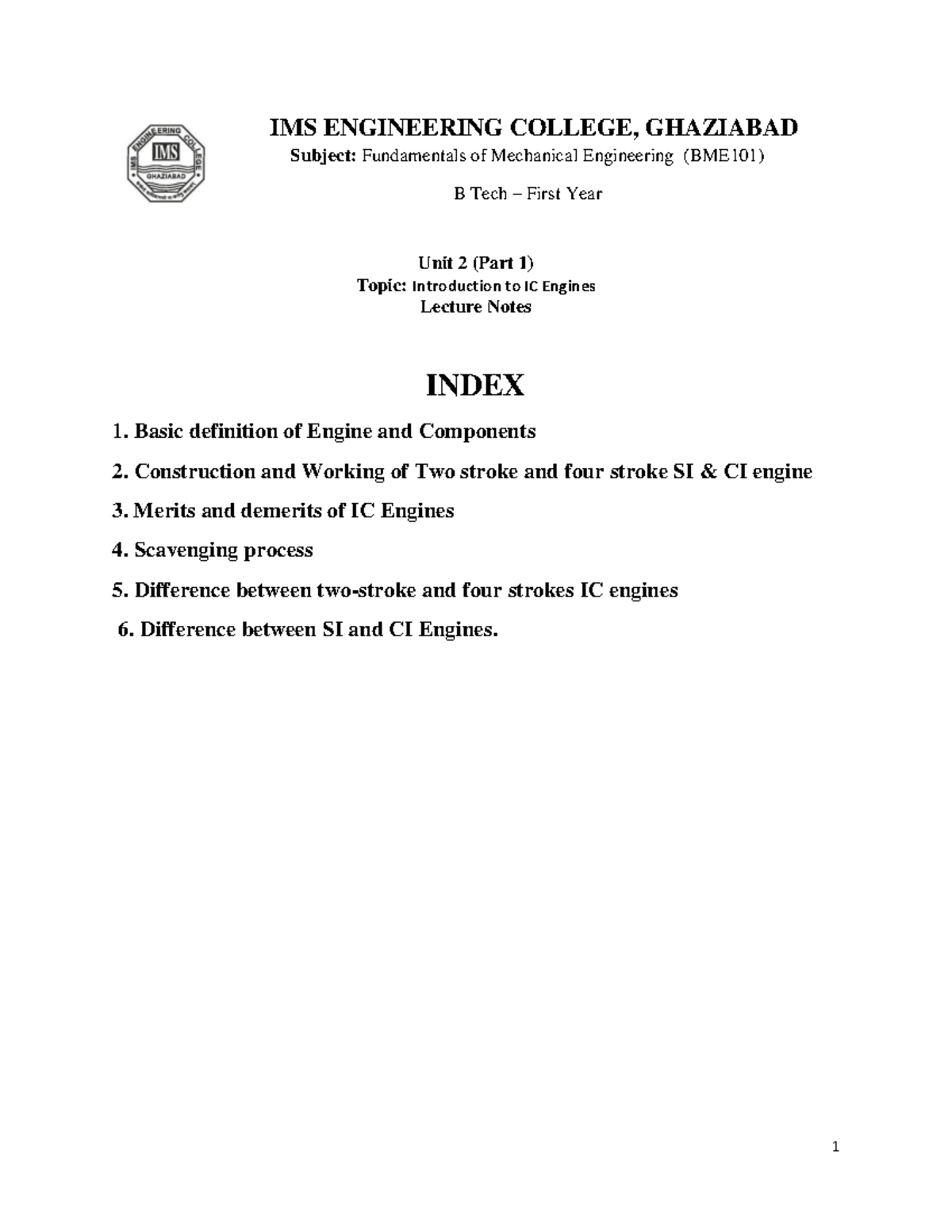Lecture Notes on IC Engines - BME101 Unit II (Part 1) - Studocu
