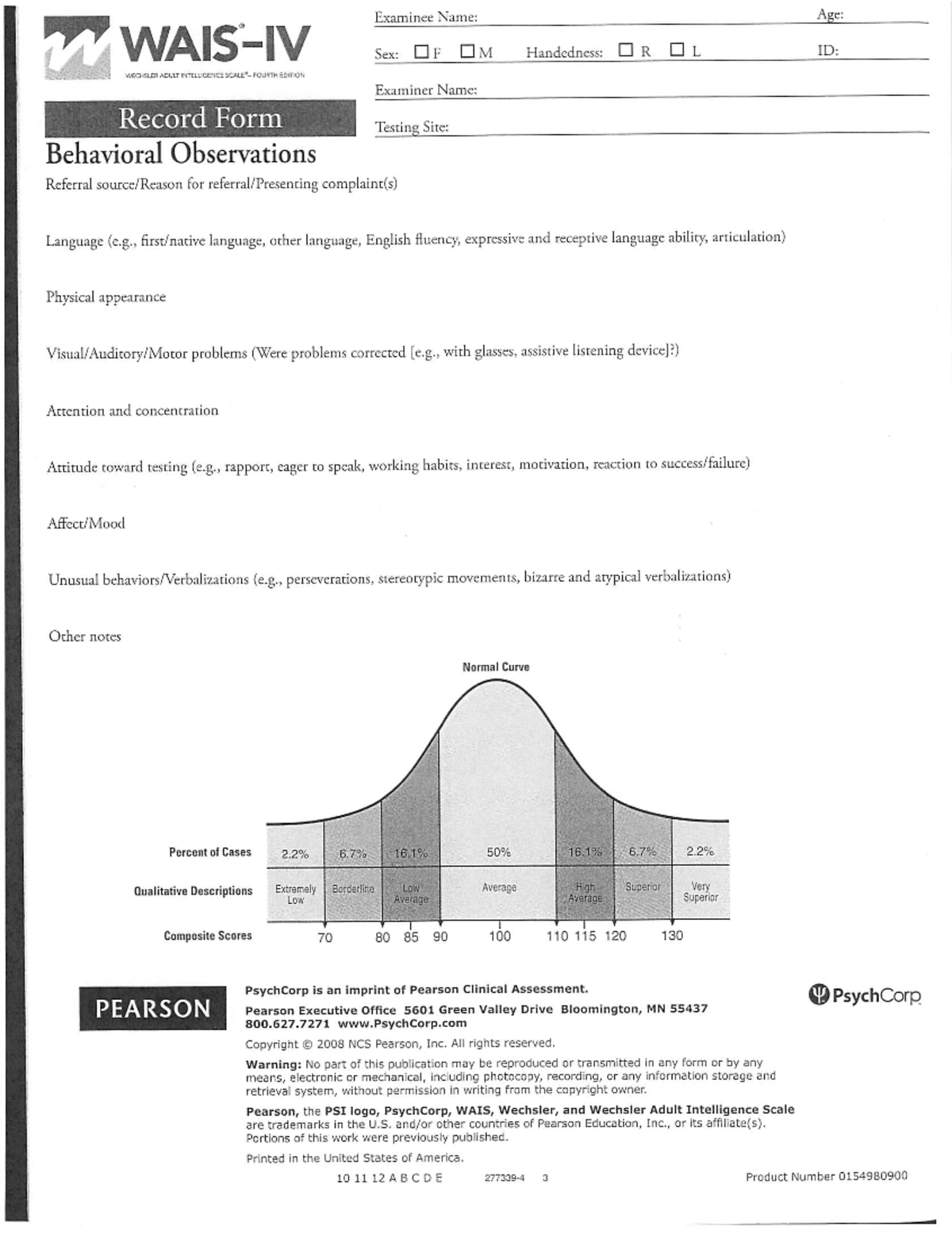 WAIS IV Response Booklet & Record Form (724491906) - Studocu