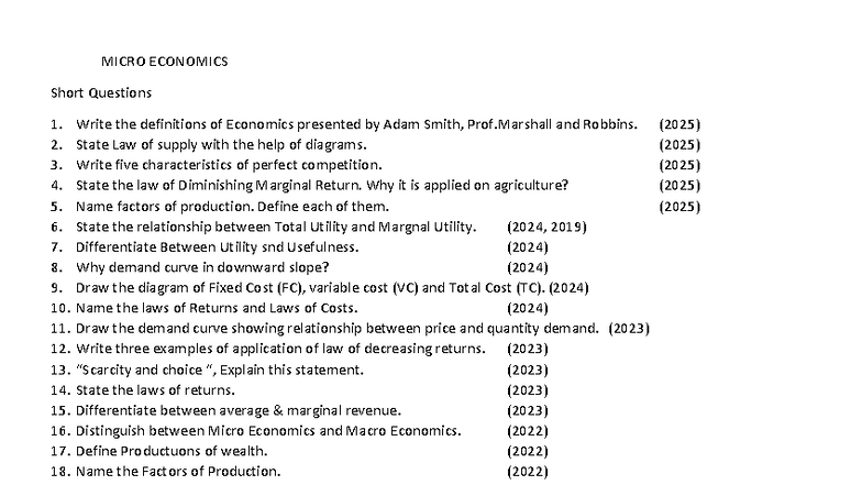 MICRO ECONOMICS Short Questions & Answers (2025) - Studocu