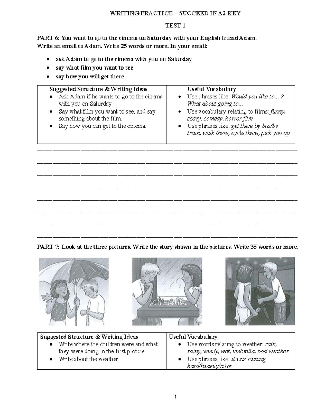 Writing Practice: Succeed in A2 Key Test 1-6 Email & Story Tasks - Studocu