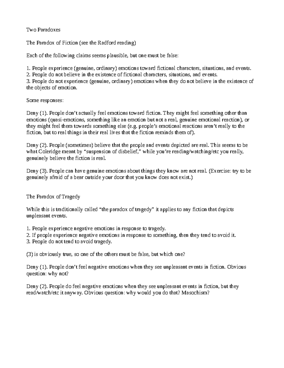 Exploring the Paradoxes of Fiction and Tragedy in Literature (ENG 101 ...