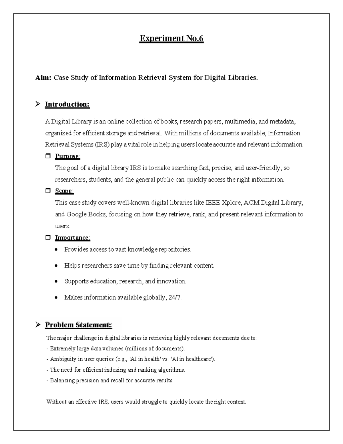 IR Case Study: Examining Digital Library Retrieval Systems (Experiment ...