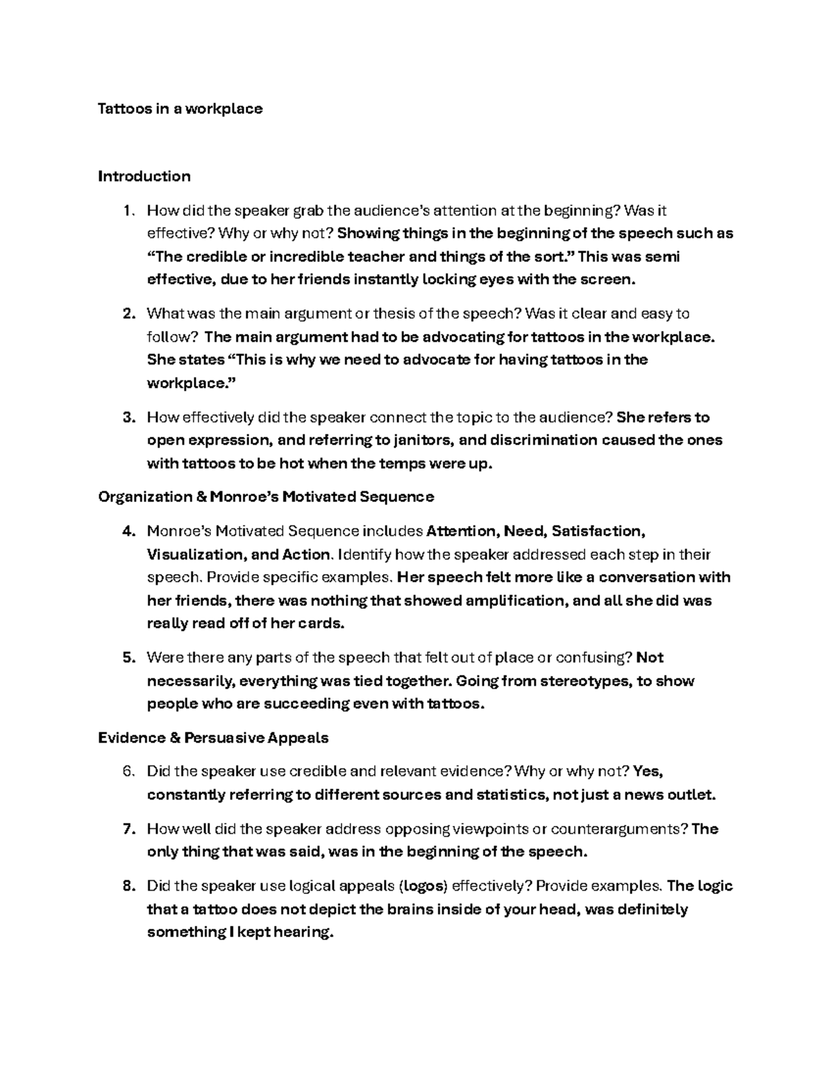 M8 Analysis: Tattoos in the Workplace Speech Evaluation - Studocu