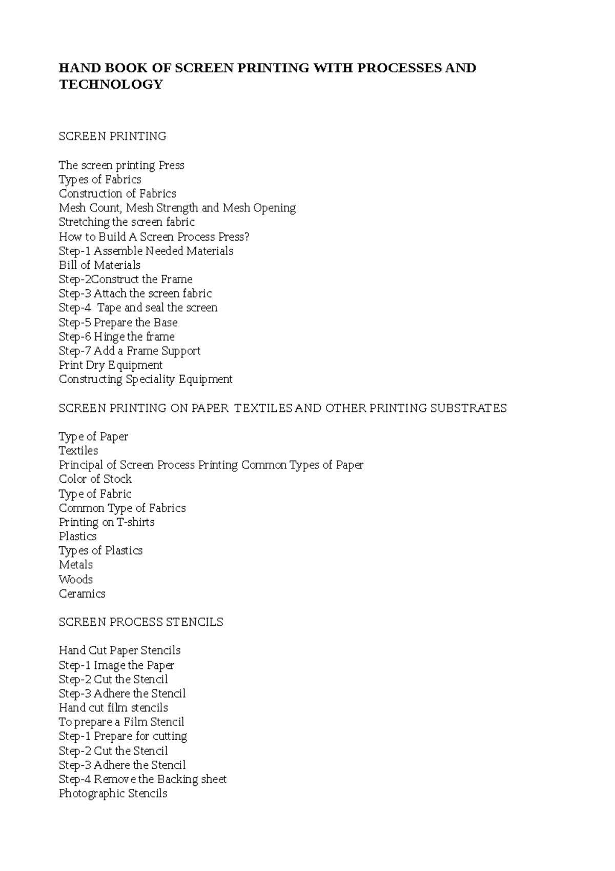 Screen Printing Handbook: Processes & Technology Overview - Studocu