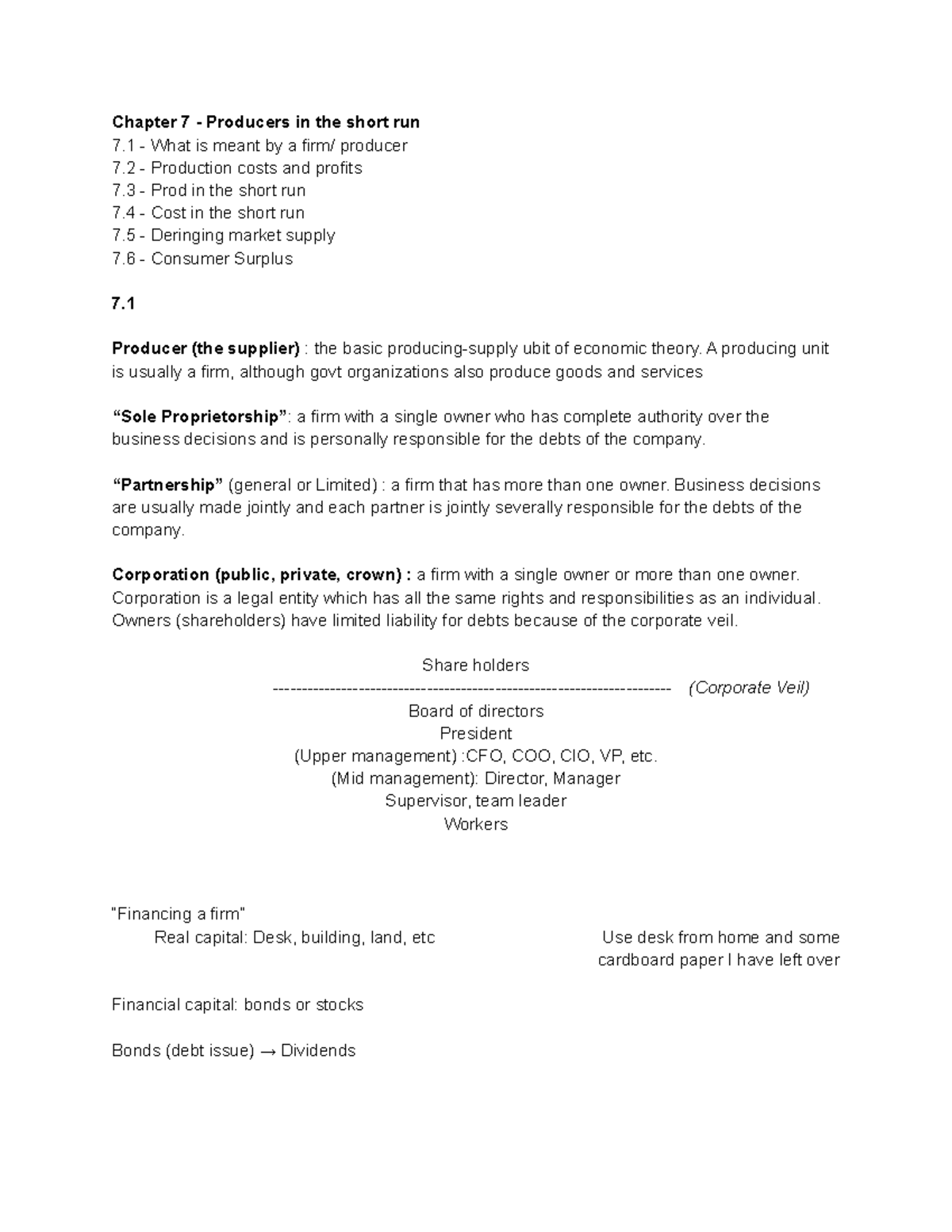 Chapter 7 - Producers & Costs in Short Run - Econ Notes 2020/2021 - Studocu