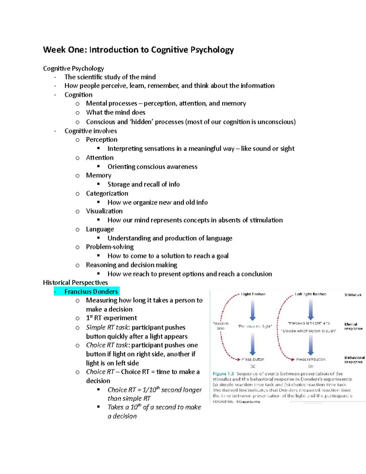 PSYC 221 - Cognitive Psychology Master Notes - Week One: Introduction ...