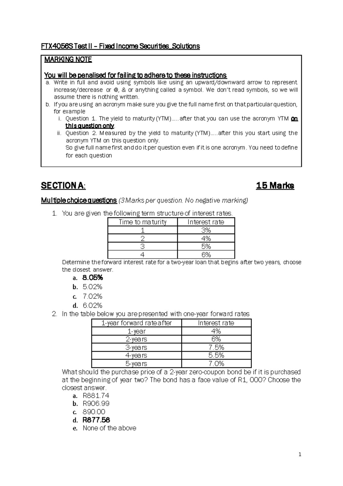 FTX4056S Test II Final 2021 Solutions for Fixed Income Securities - Studocu