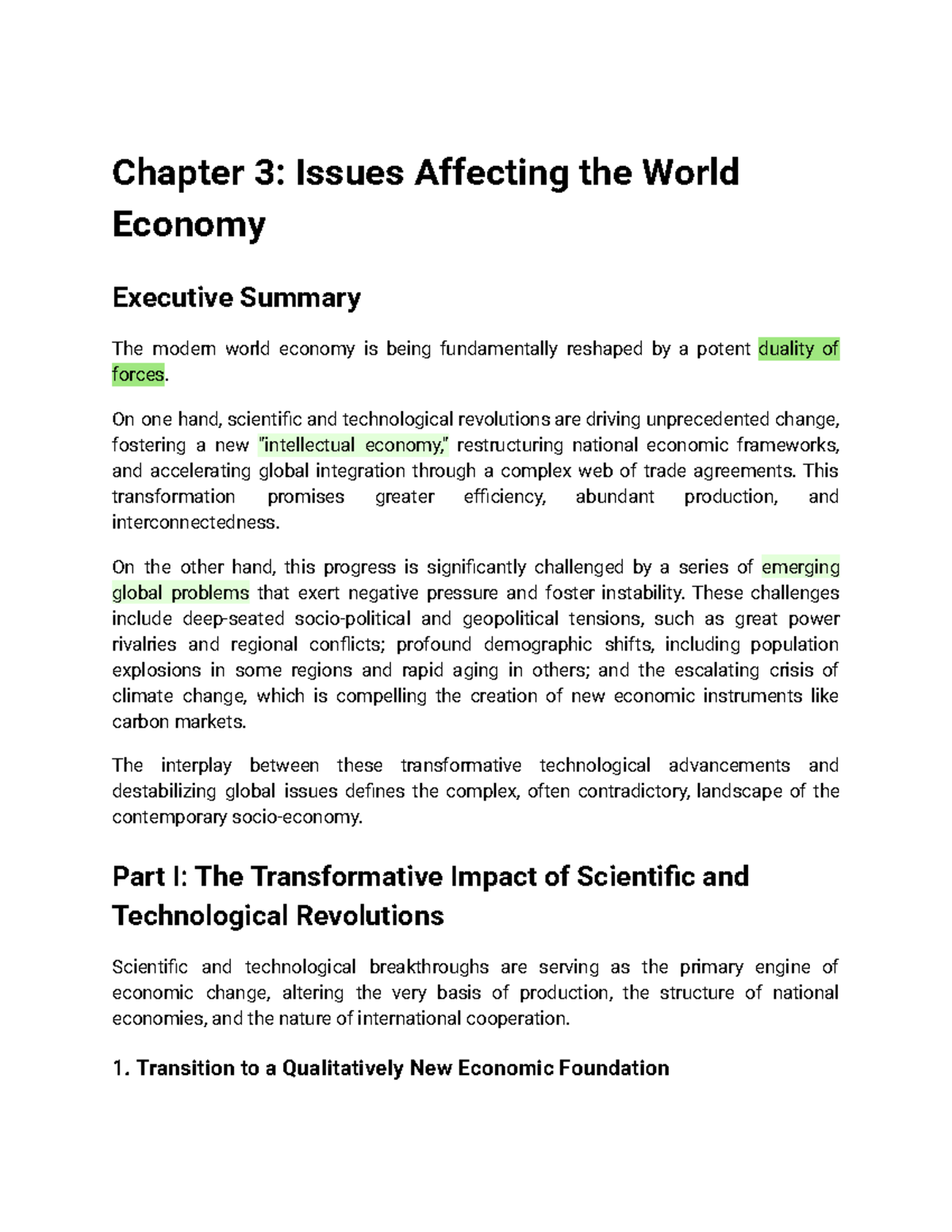 Chapter 3: Global Economic Issues and Transformations - Summary - Studocu