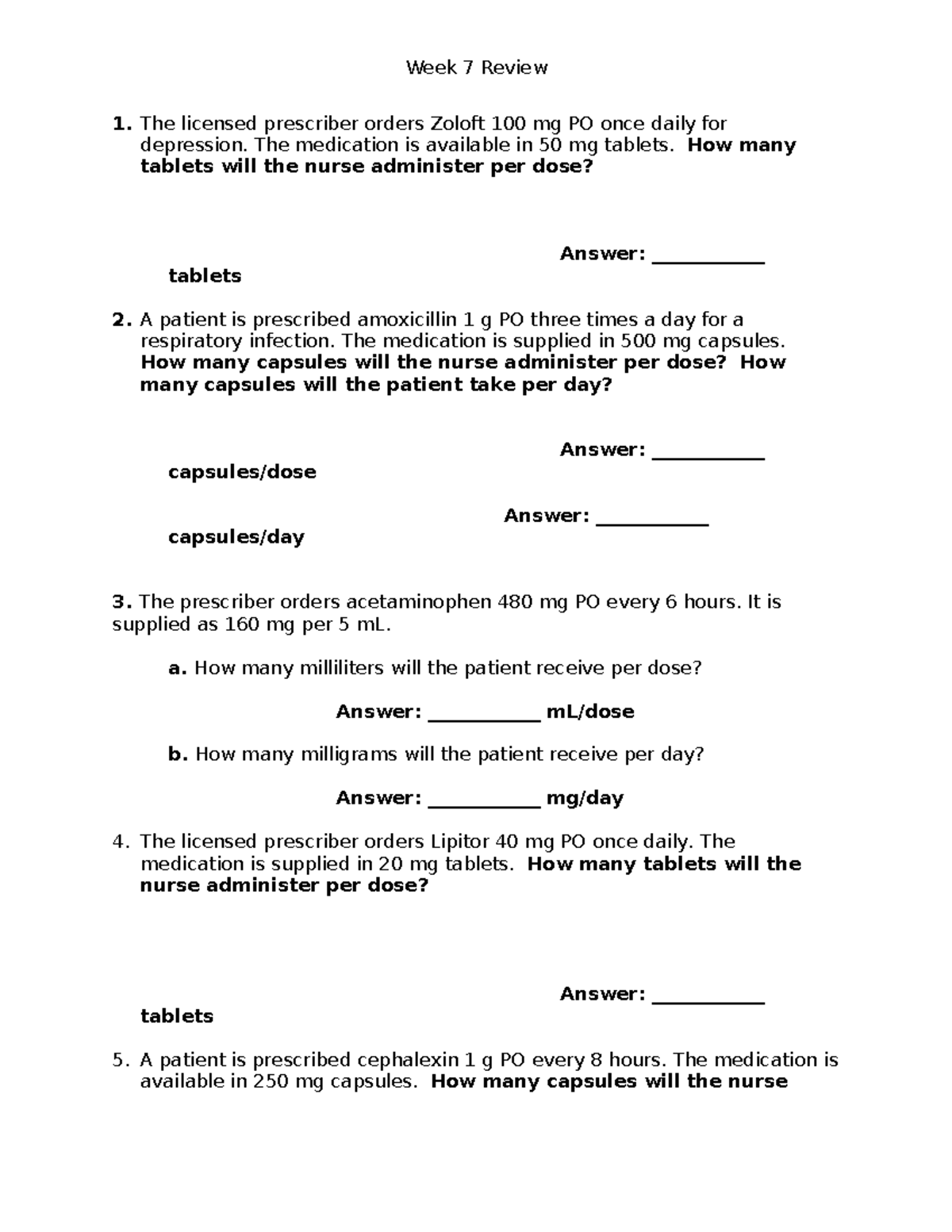Nursing Dosage Calculation Practice - Week 7 Review and Solutions - Studocu