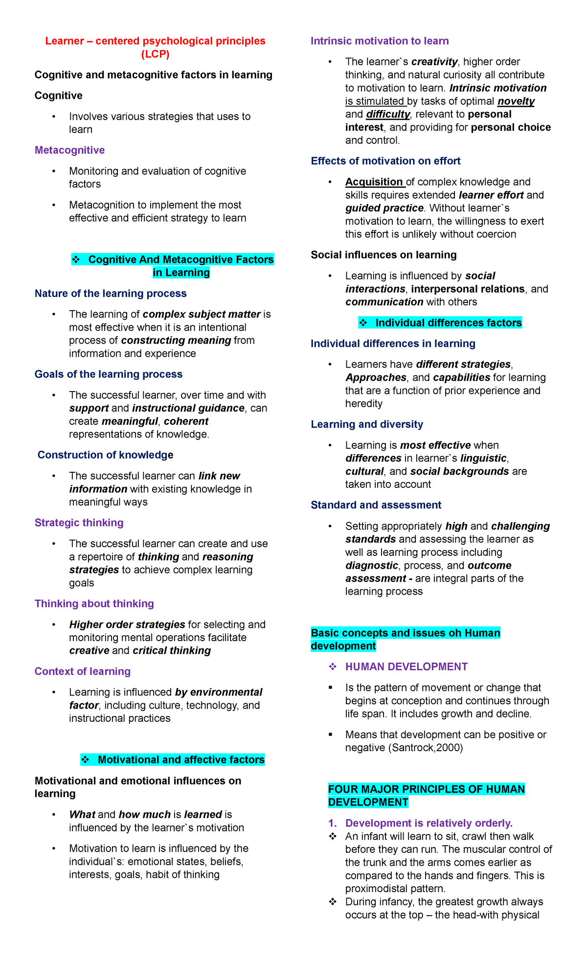 PED 1. Lecture Notes - Understanding Learner-Centered Principles - Studocu