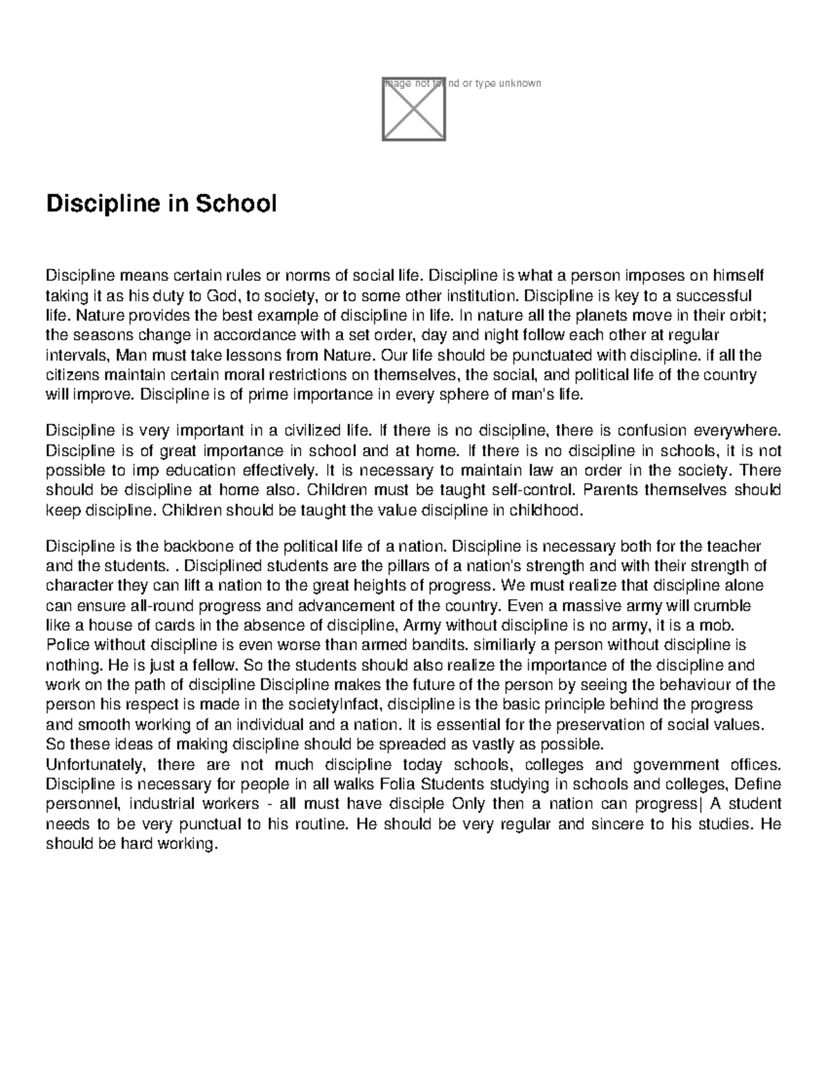 Discipline in School: Key to Success and Character Building - Studocu