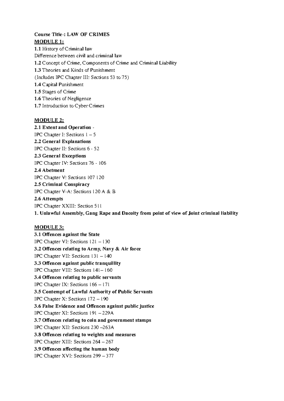 Final Exam Syllabus for LLB (3 Year) - Law of Crimes & Family Law I ...