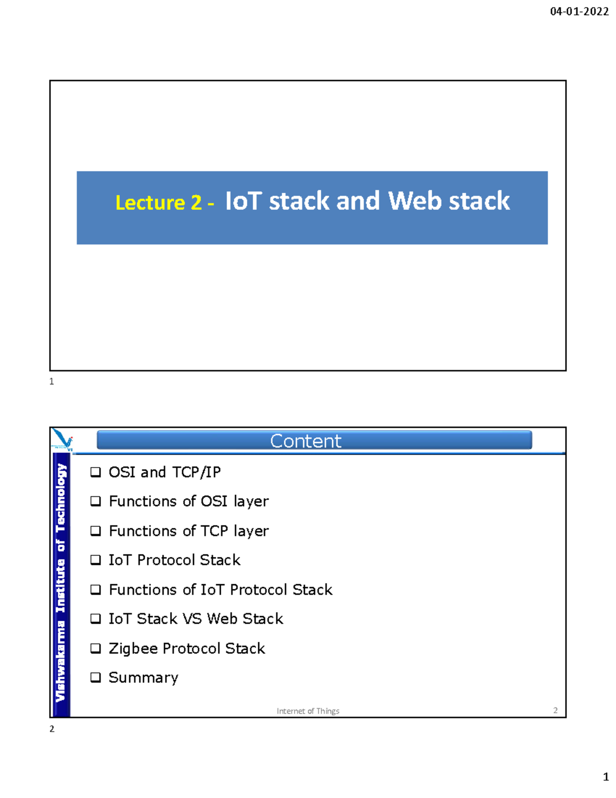 Lecture-2 Unit 1 IoT stack and Web stack - Lecture 2 - IoT stack and ...