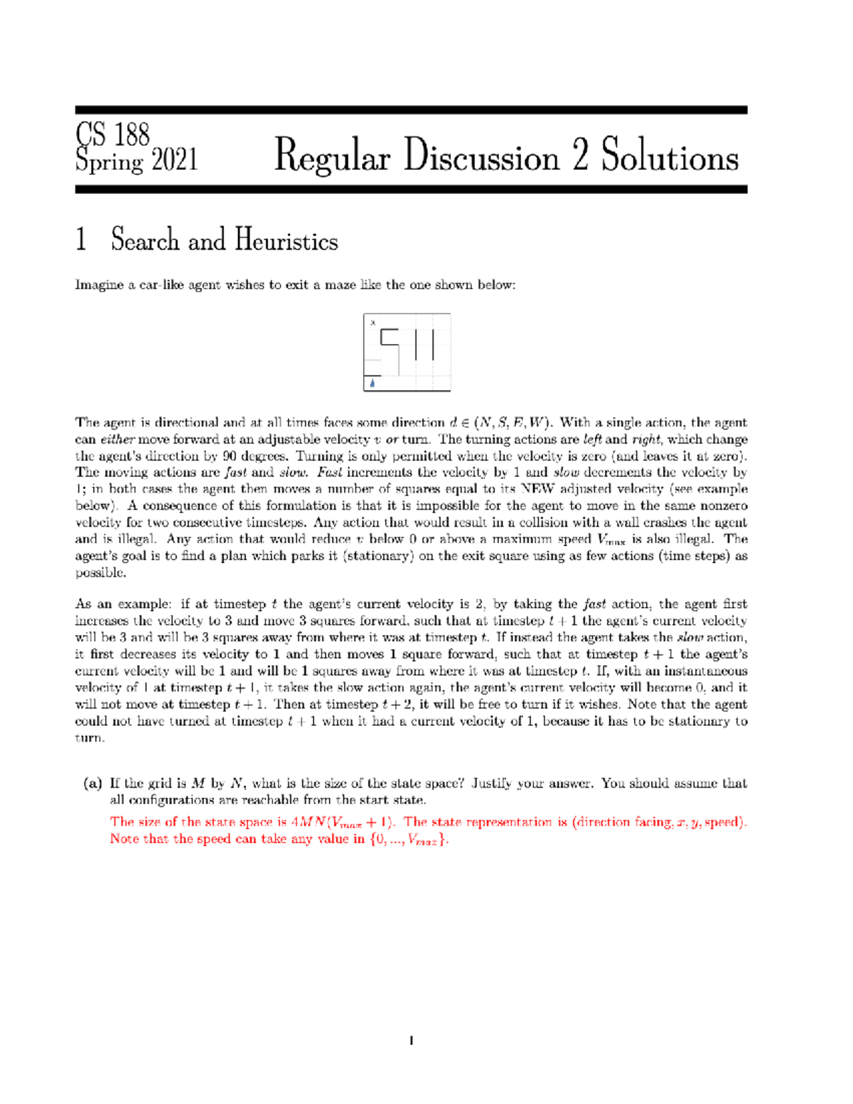 CS188 Spring 2021 Discussion 2 Solutions: Search & Heuristics Analysis ...