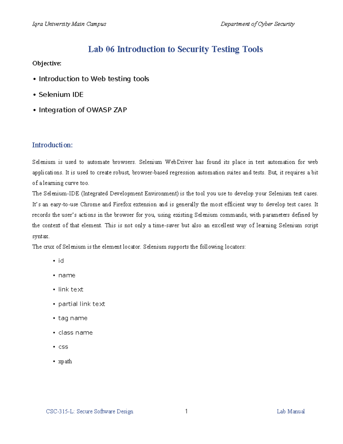 Lab 06: Intro to Security Testing Tools - Selenium & OWASP ZAP - Studocu