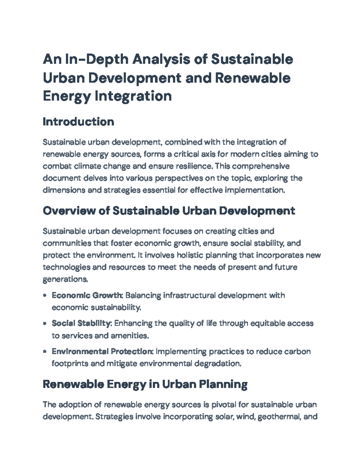 Sustainable Urban Development & Renewable Energy Integration: An ...