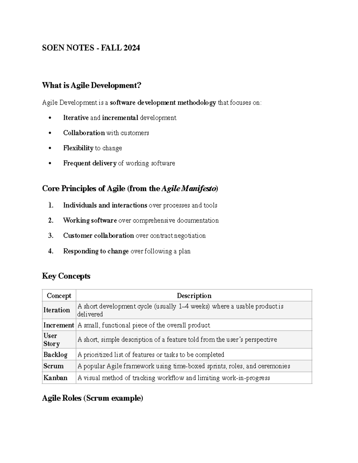 SOEN 341 Notes: Understanding Agile Development Principles - Studocu