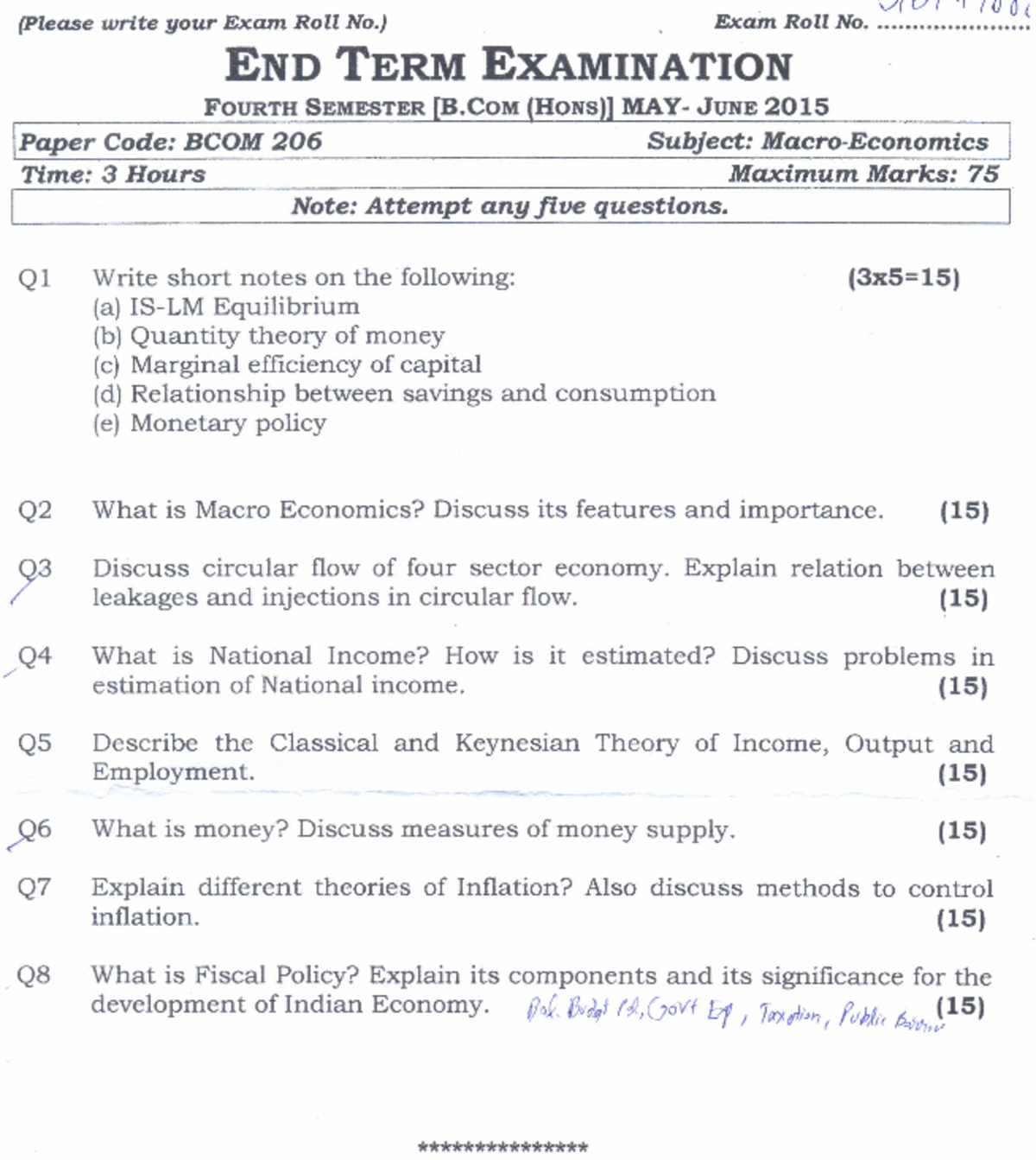 BCOM 206 Final Exam Macro-Economics Questions & Analysis - Studocu