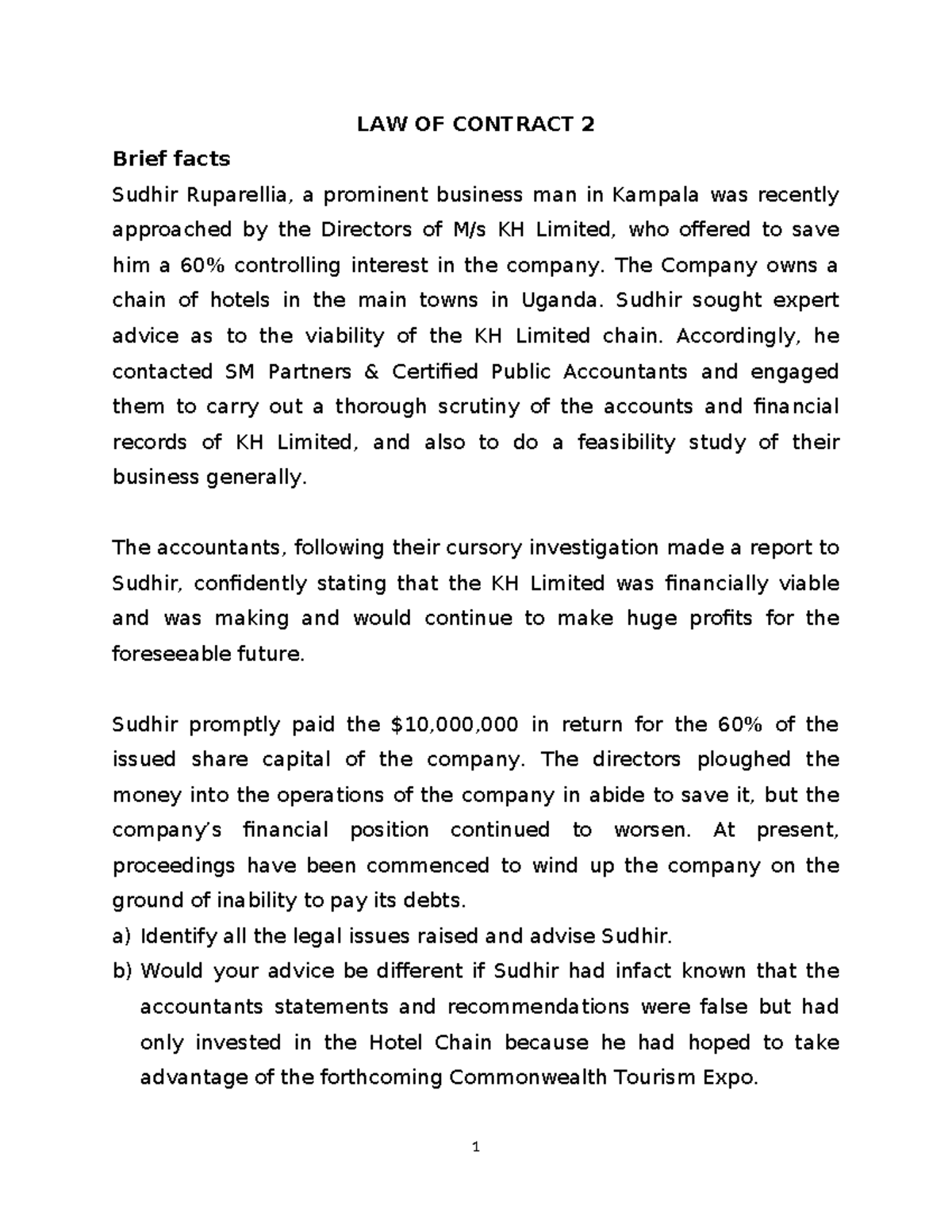 LAW OF Contact 2 - Summary contract Law - LAW OF CONTRACT 2 Brief facts ...