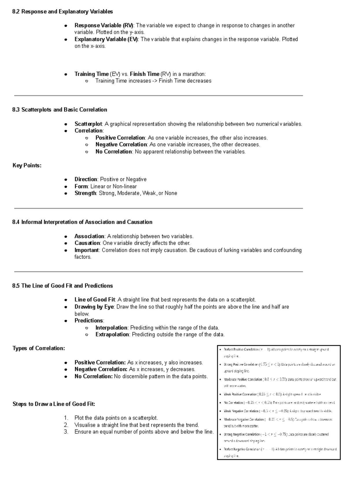 Bivariate Summary Sheet for General Maths 1/2: Key Concepts and ...