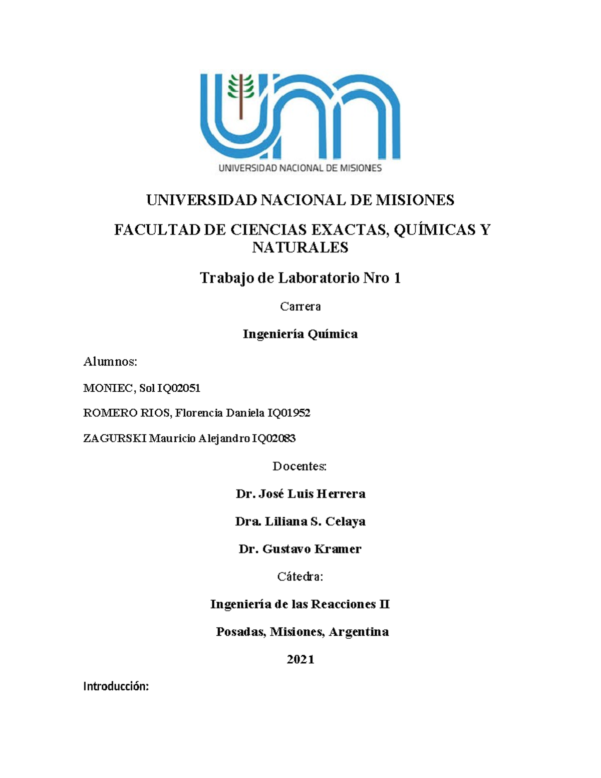 Moniec Romero Zagurski Informe de Laboratorio - UNIVERSIDAD NACIONAL DE ...