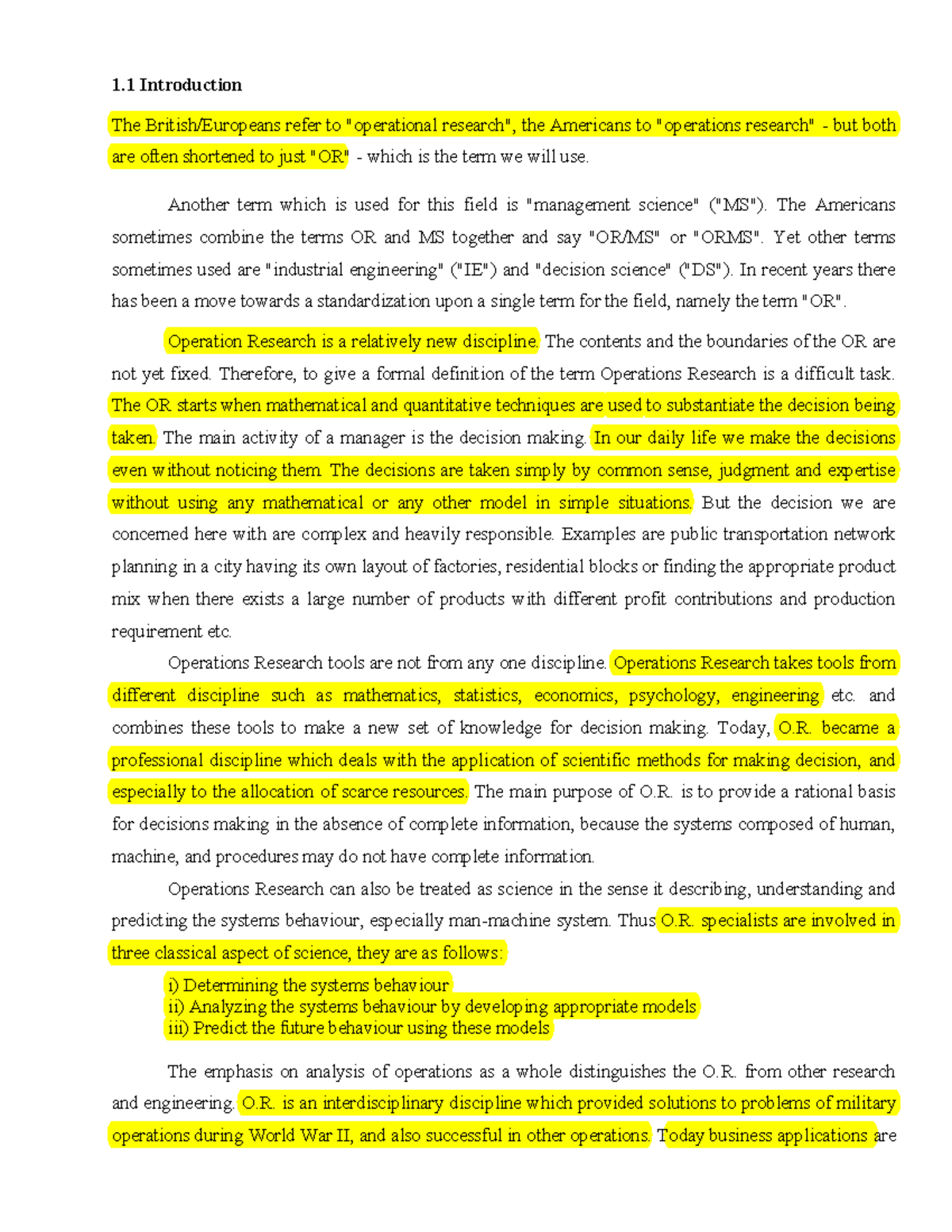 Topic 1.1 - Definition and History of Operations Research (OR) - Studocu