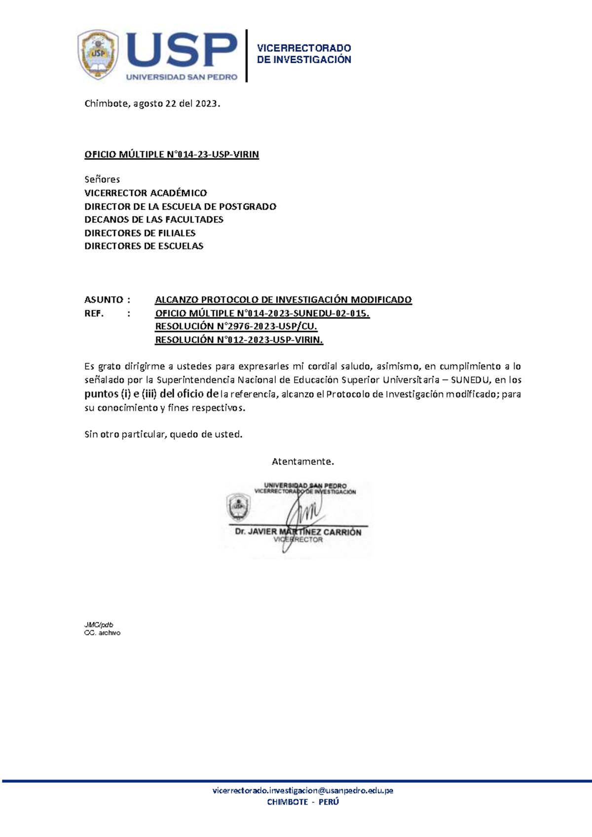 Protocolos de Investigación Modificados 2023 - USP - Document Preview